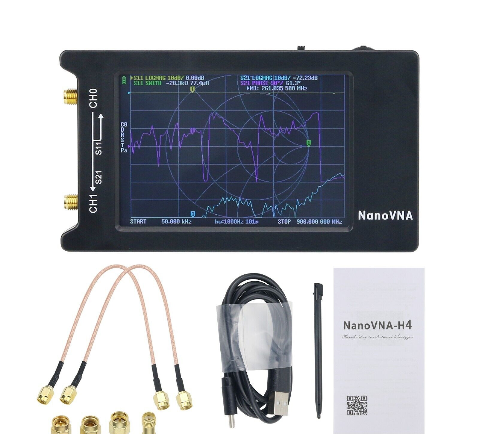 NanoVNA-H4 50KHz-1.5GHz Vector Network Analyzer Vector w/ 4" LCD For UHF Antenna