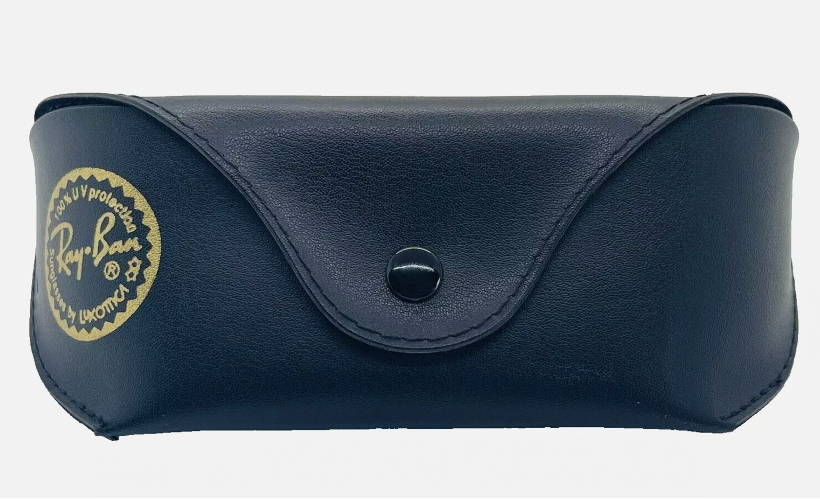 RAY BAN BLACK LEATHER EYEGLASSES SUNGLASSES CASE SNAP BUTTON AUTHENTIC NEW