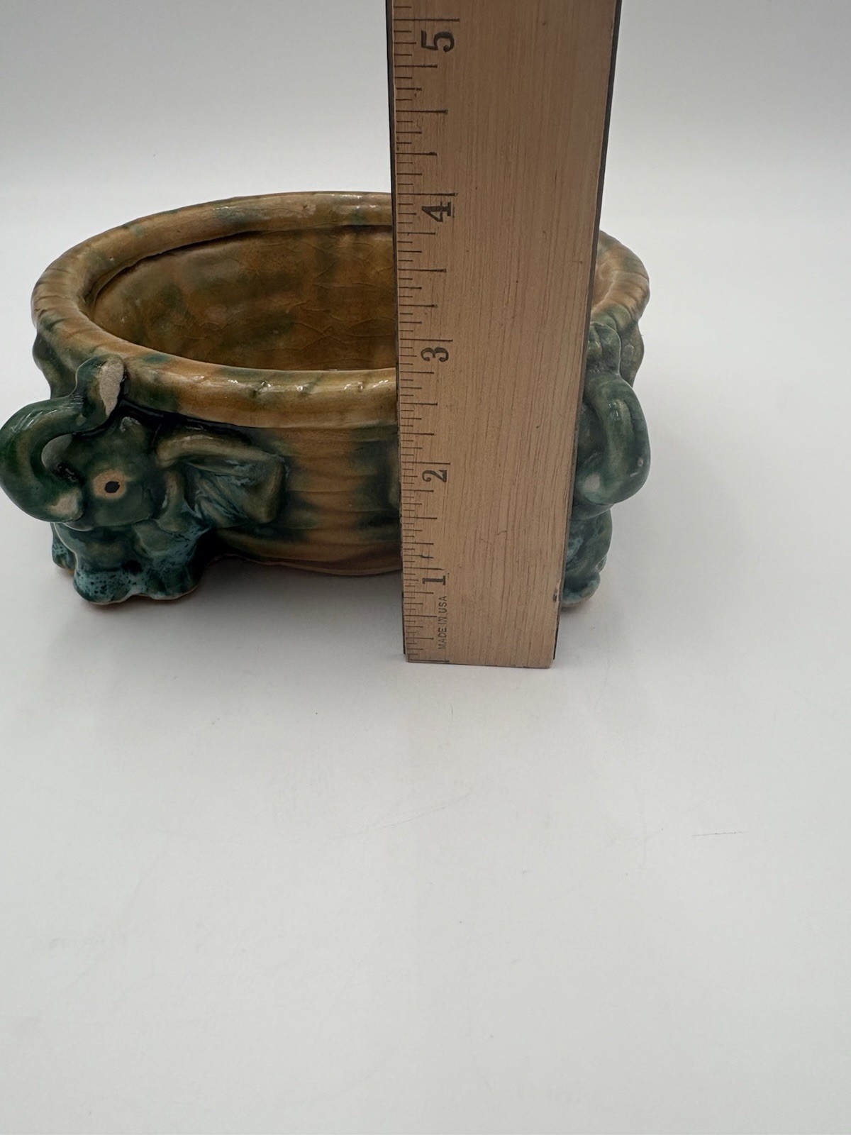 Majolica Style Ceramic Trunks Up Elephant Planter
