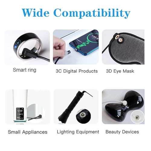 [2-Pack] Smart Ring Charger Cable, for YoR by Letsfit, COLMI, Mingdaln, Black
