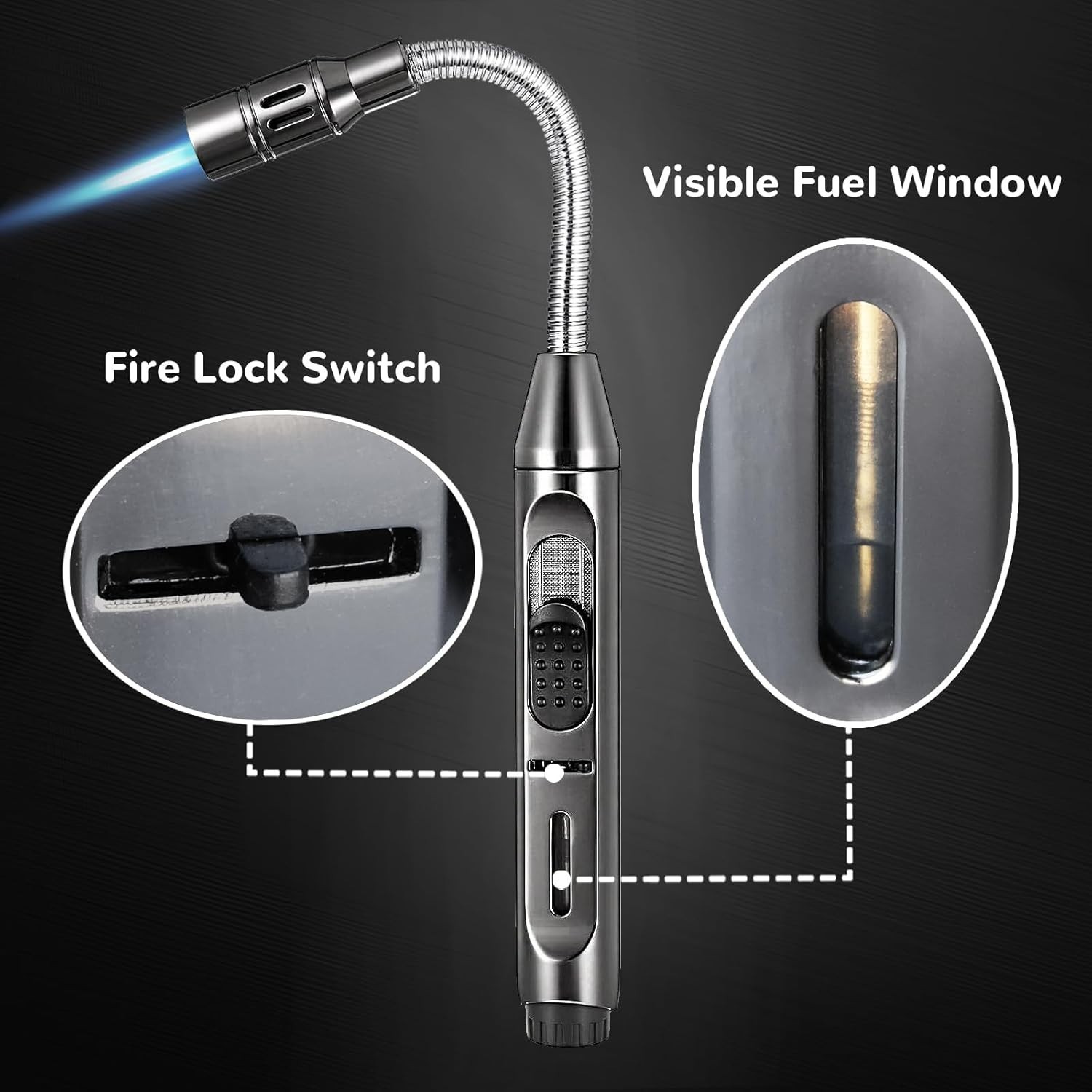 2 pcs Torch Lighter Refillable Butane Long Flexible Neck Multipurpose Black Rech