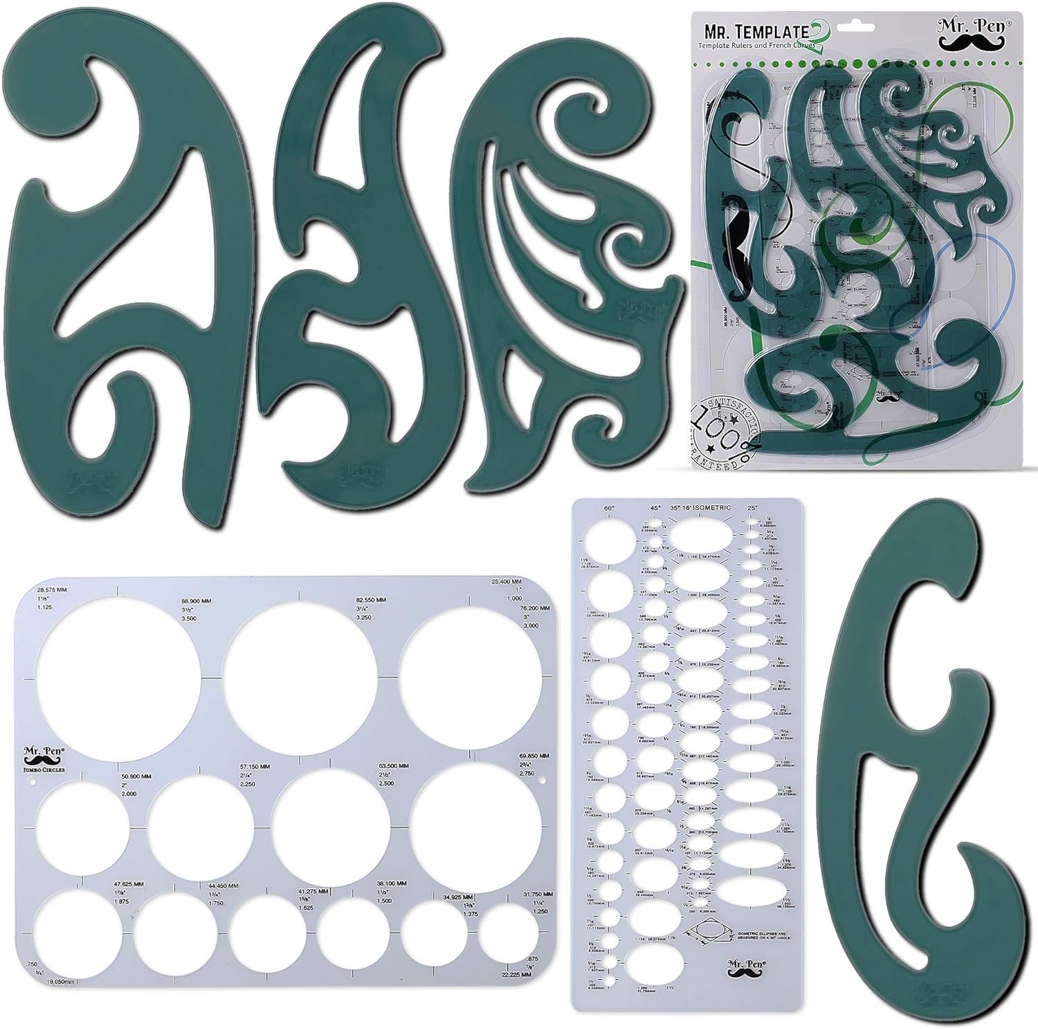 Durable Large Circle & Ellipse Templates - 6 Piece Set for Artists & Architects