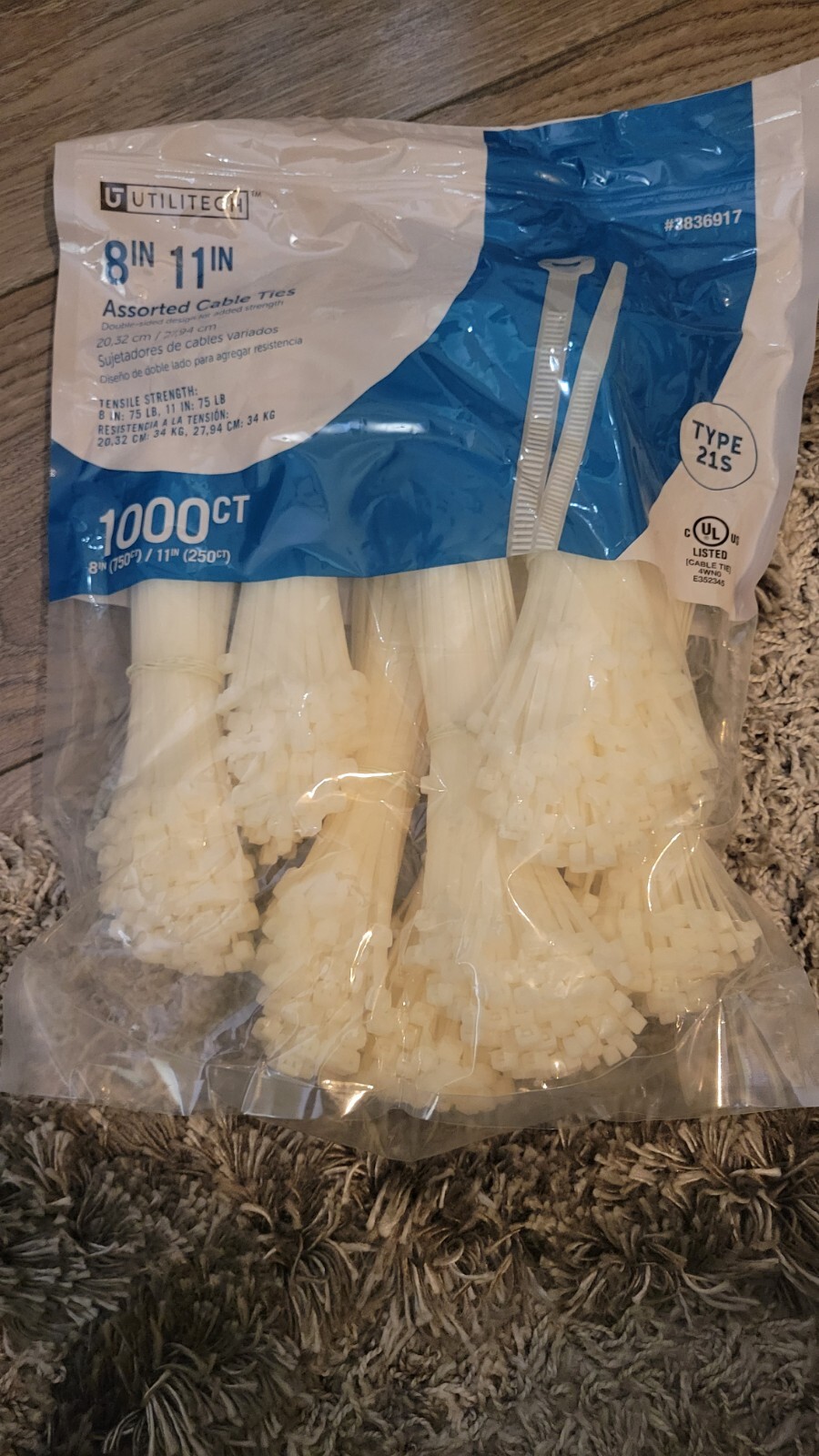 Utilitech 1000 Pack 11" and 8"  Nylon Zip Ties Cable Ties 75 lbs rated  new