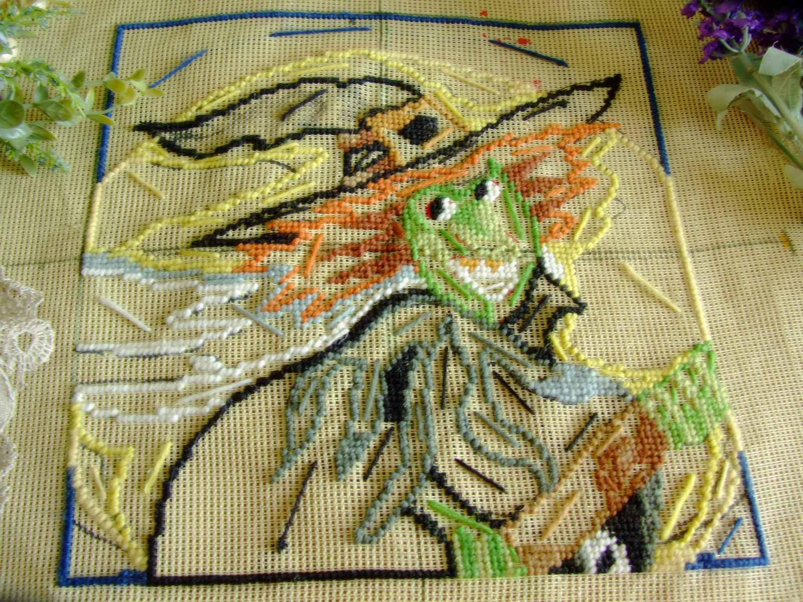 Funny Abstract Clown Unique Hand Crafted Preworked Needlepoint Canvas