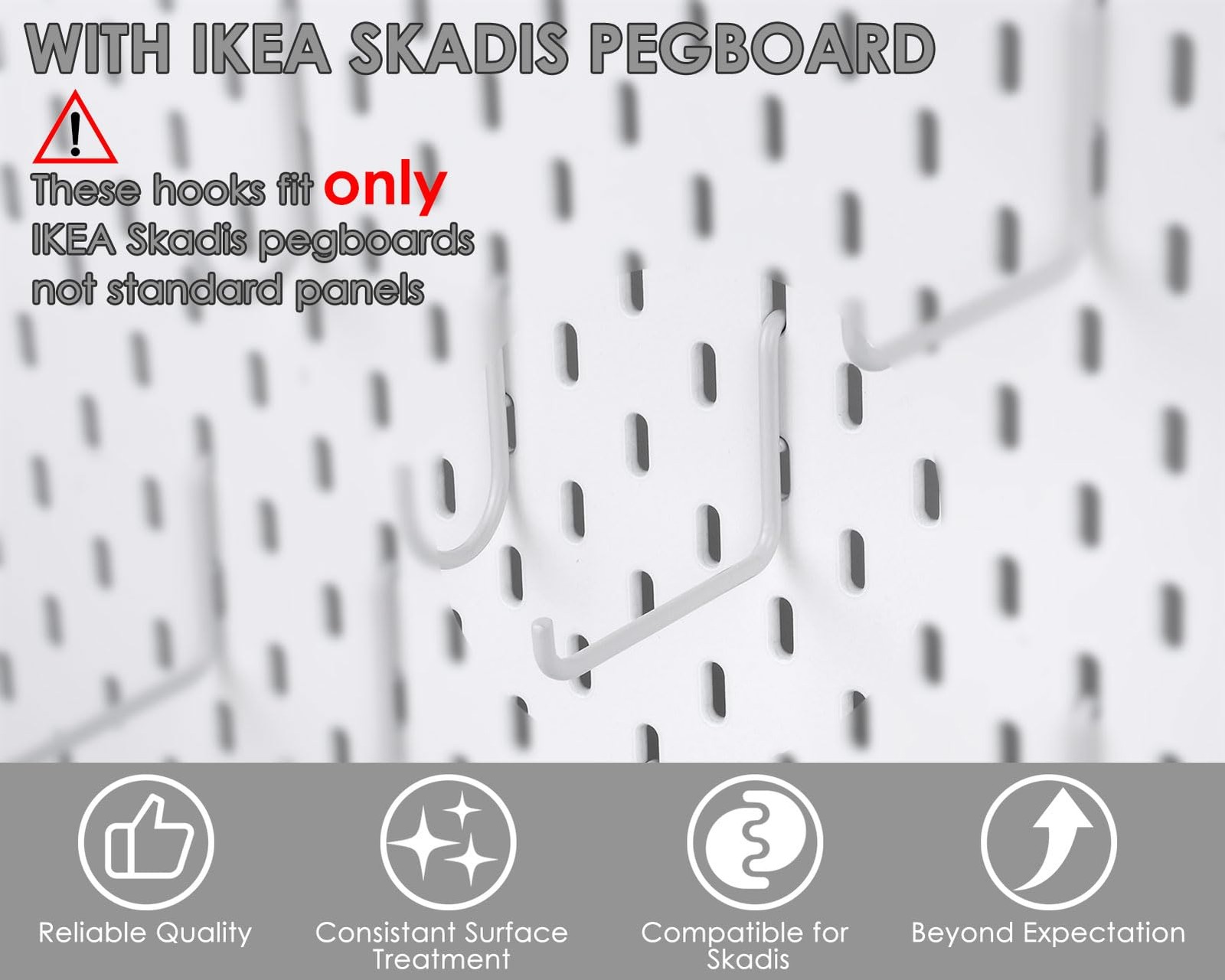 coiyie Pegboard Hooks Compatible with IKEA Skadis 12 Pack White