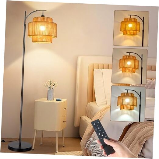 Rattan Floor Lamp for Living Room Bedroom Boho Arc Standing Lamp Floor Lamp-2