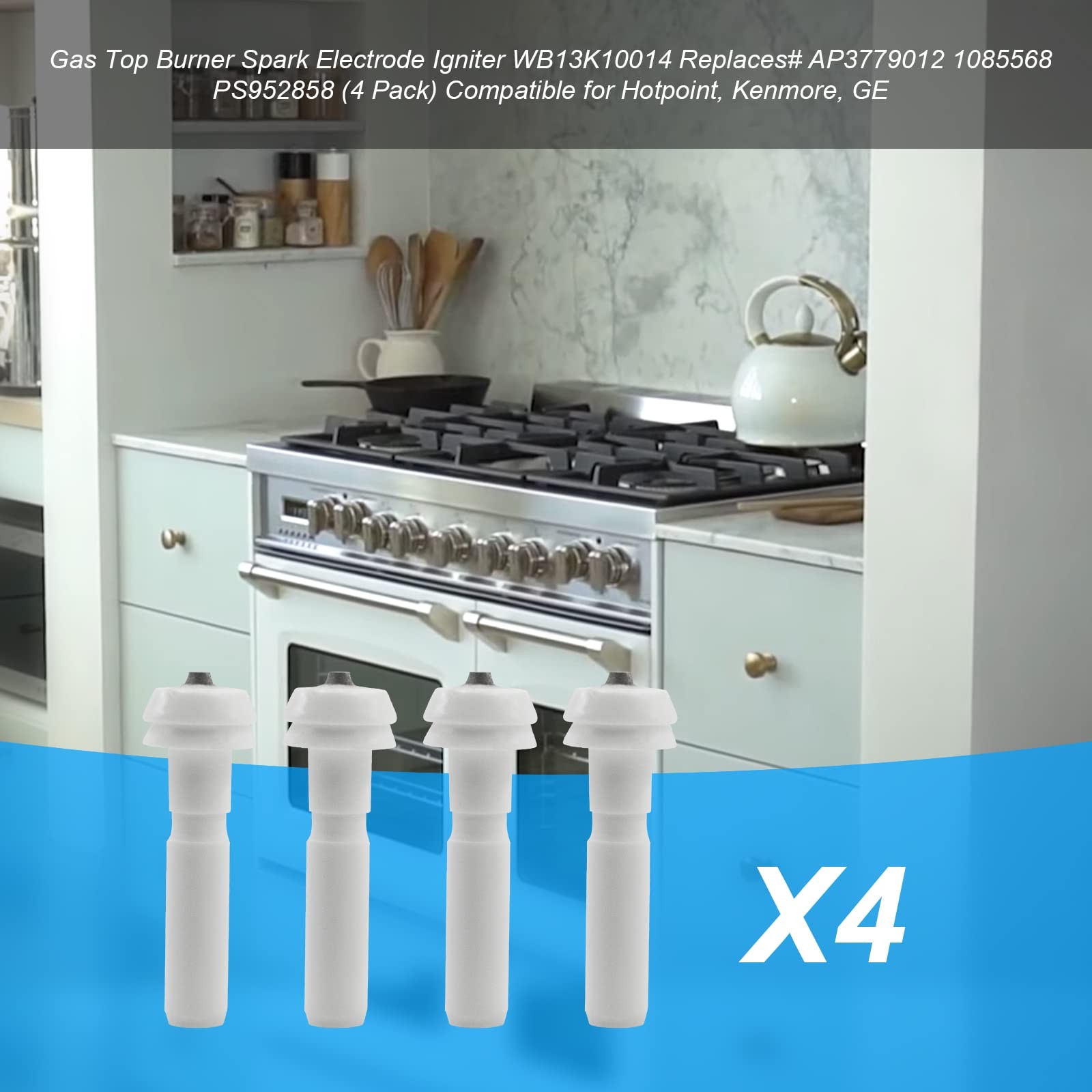 4 Pack Premium Gas Range Oven Spark Electrode Igniter Replacement for White