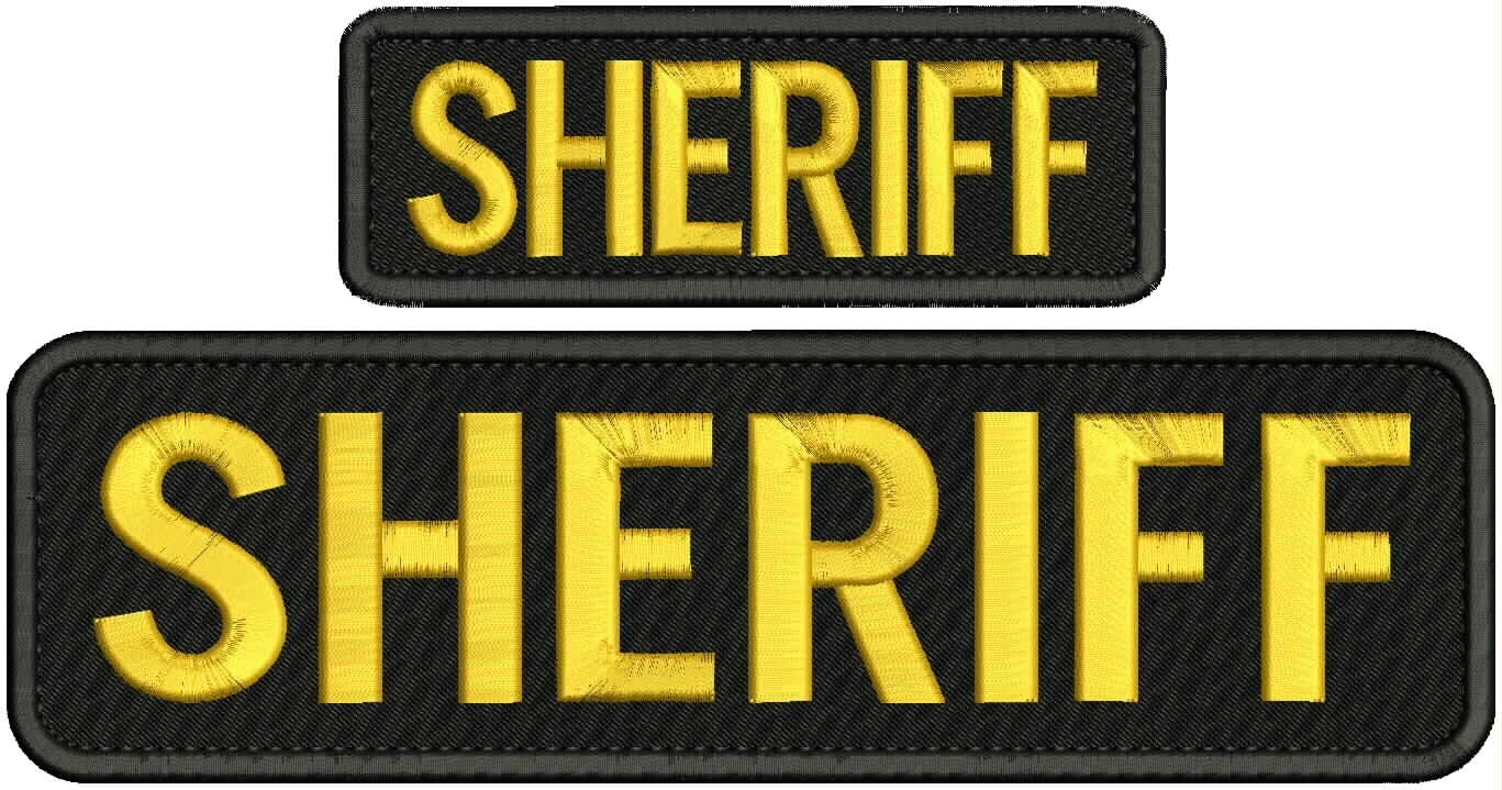 sheriff embroidery patch 3x10 and 2x5 hook on back gold on black