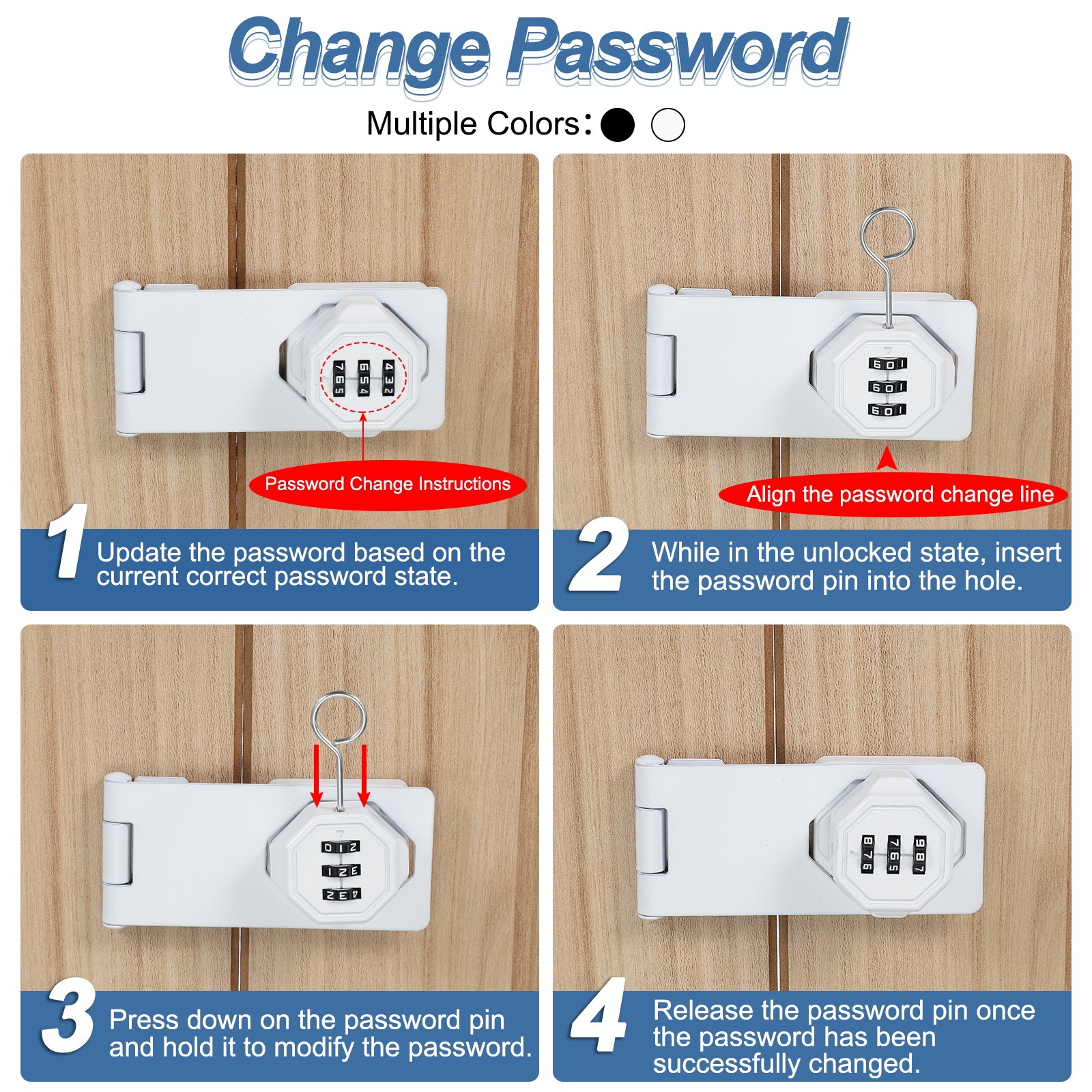 Password Rotary Hasp Locks Mechanical Cabinet Latch Locks 3.5" Silver