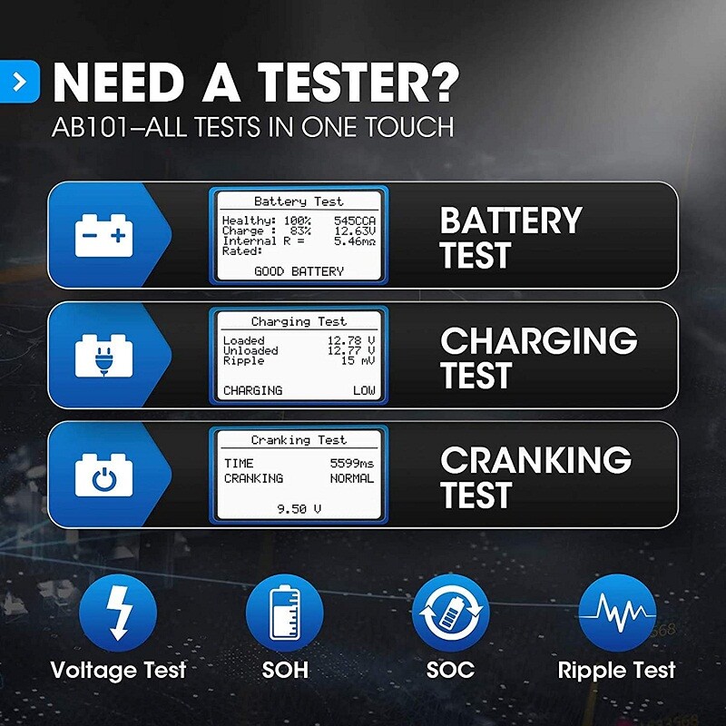 🔥TOPDON AB101 12V Car Load Battery Tester Digital Analyzer Tester LCD Screen