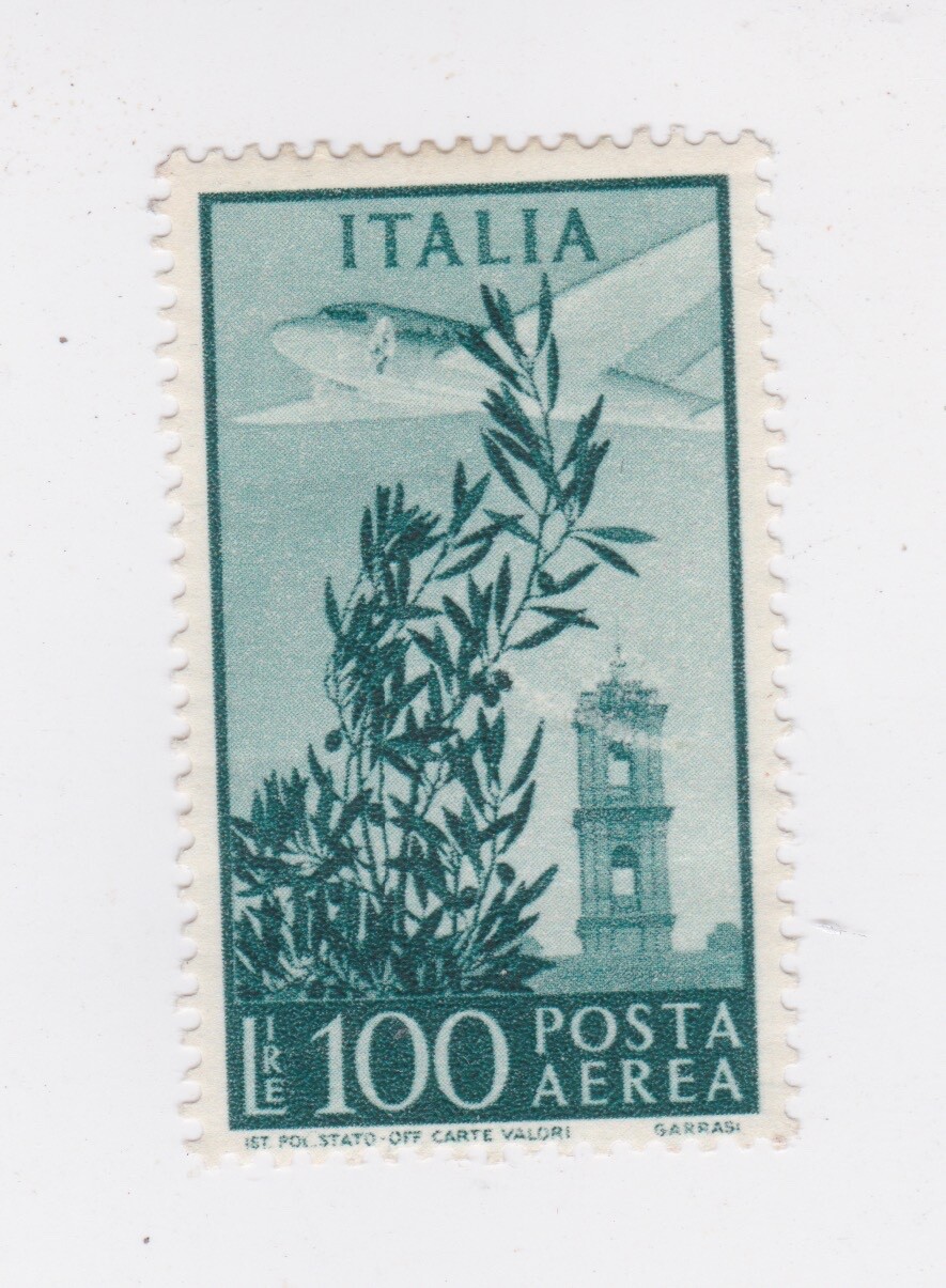 Italy stamp Scott C123 1948 Airmail Stamp Airplane Bell Tower. Mint never hinged