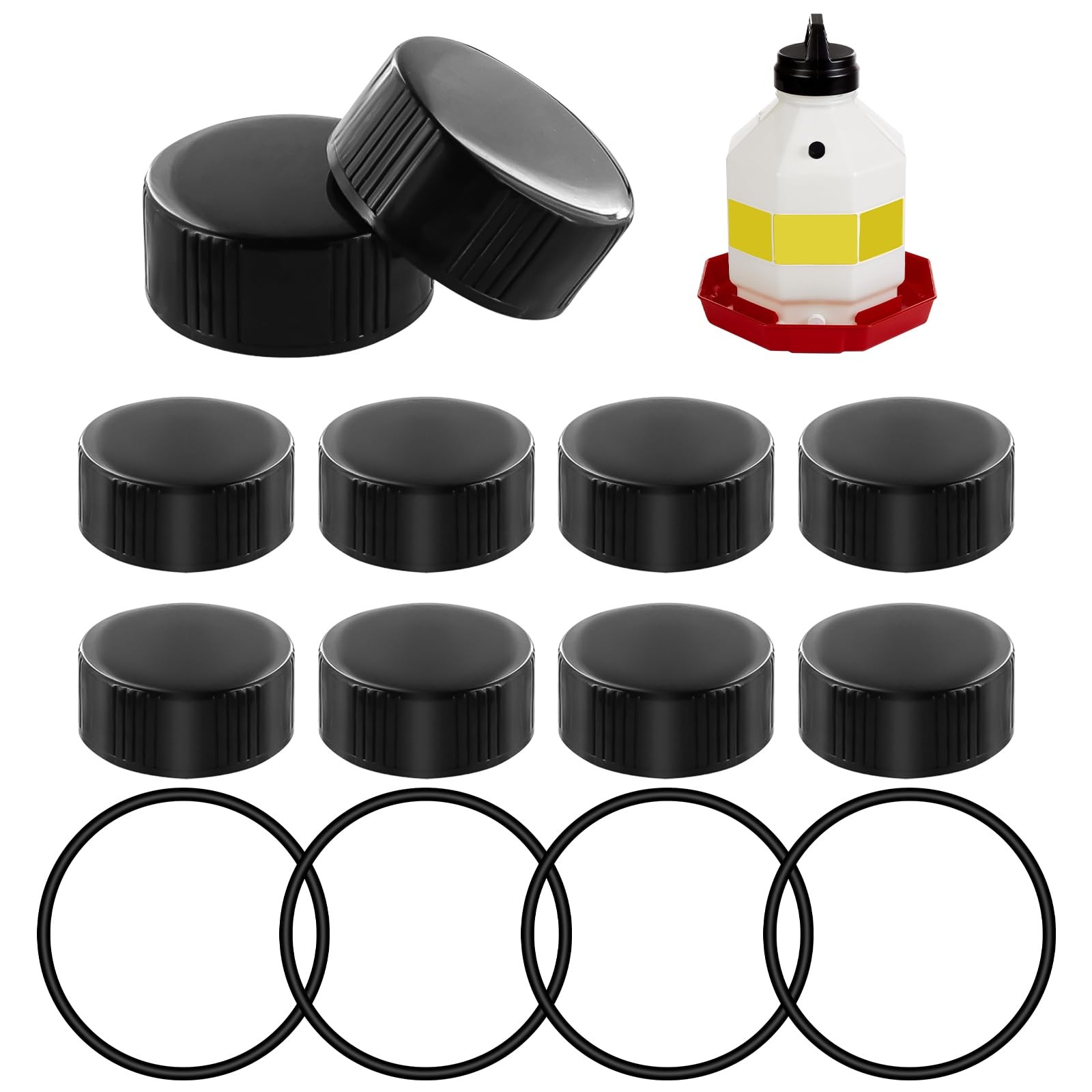 Plastic Poultry Waterer Replacement Parts Kit - 10 Caps & 4 O-Rings, Compatible