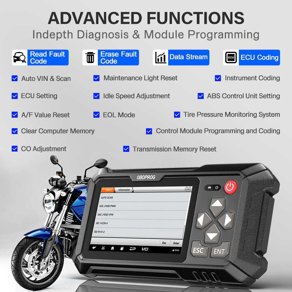OBDPROG MOTO100 Motorcycle Diagnostic Reset Scanner E-CU Coding Scan Tool
