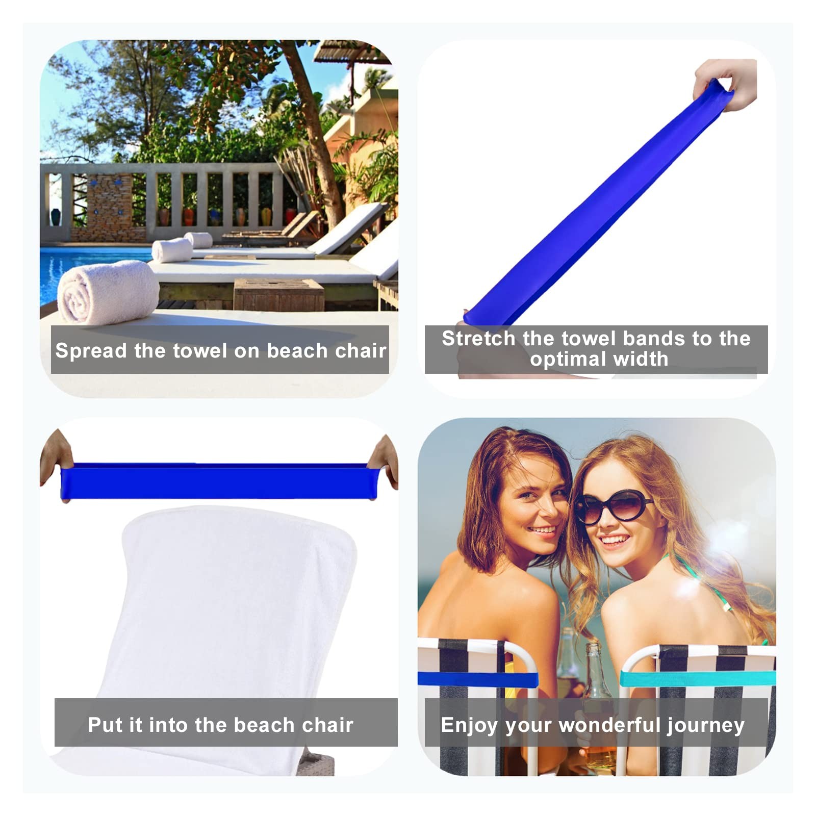4 Pack Towel Bands, Bands for Beach 4 Wind Proof, Blue & Sky