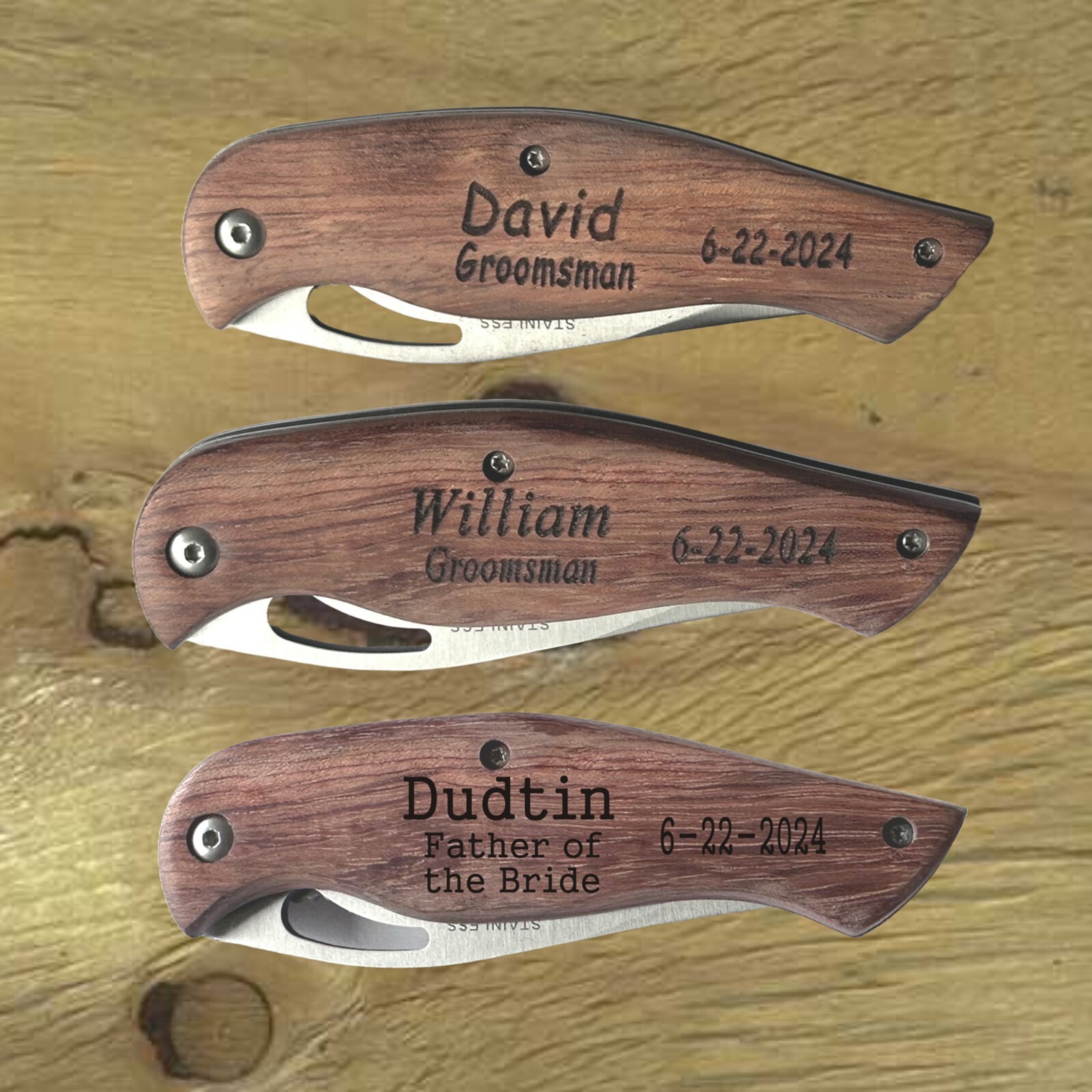 Set of Groomsmen Gifts-Bulk Discount -Personalized Pocket Knives Wood Handle