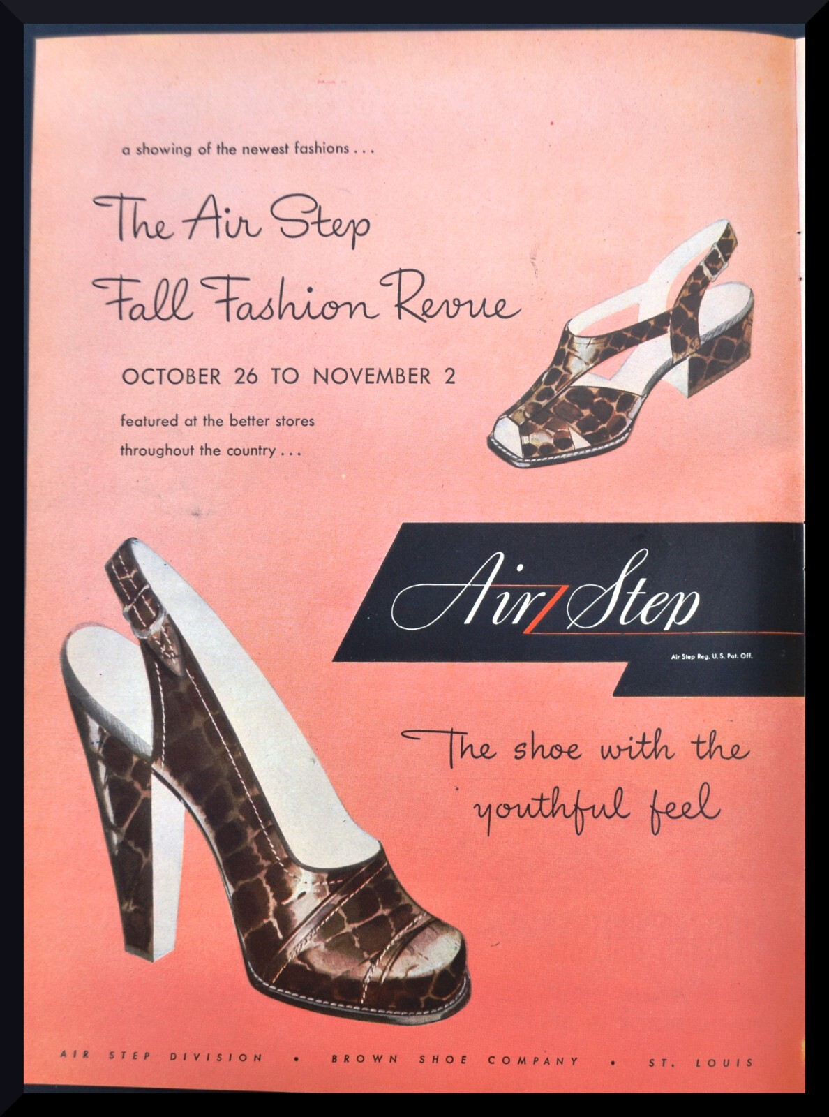 Original 1946 Print Ad Air Step Fall Fashion Revue Shoes Art Vtg Brown Shoe Co