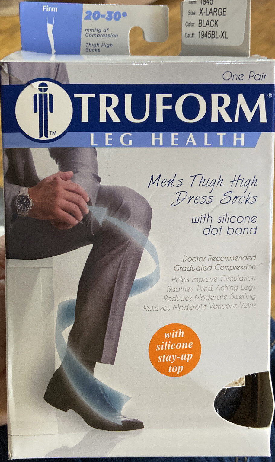 Truform Leg Health Men's Thigh High Dress Socks XL Black- Open Box