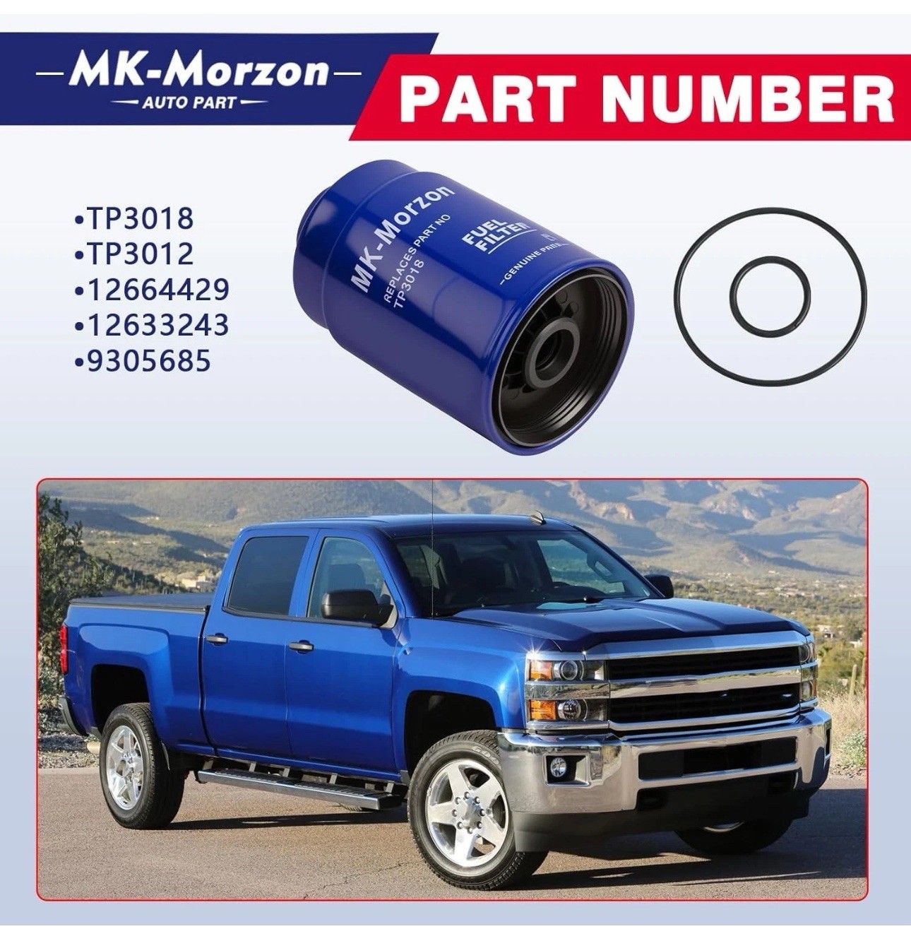 6.6 Duramax Fuel Filter TP3018 Compatible with 2001-2016 Chevy Silverado GMC...