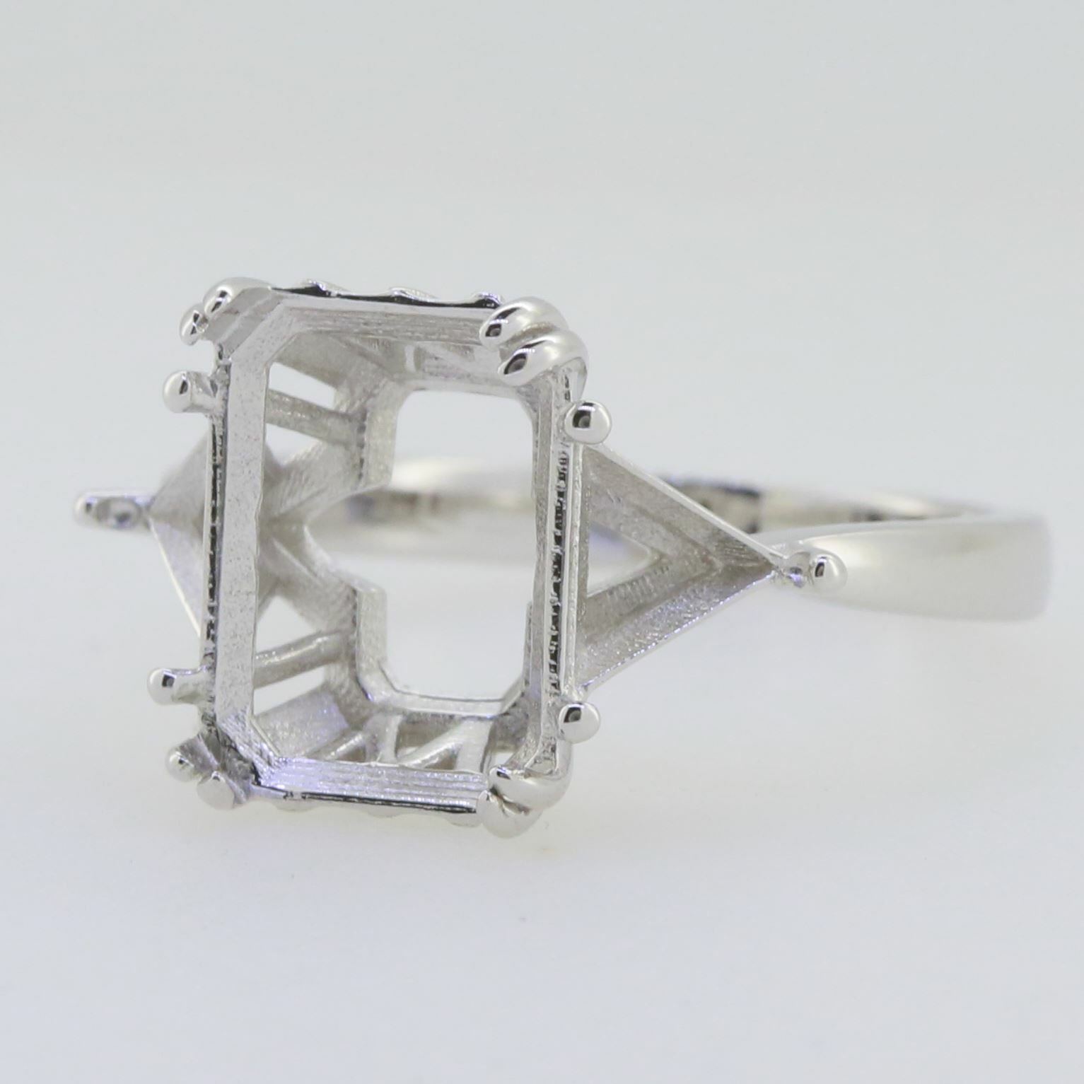 Sterling Silver Semi Mount Ring Setting Emerald OCT 12X9mm Tri 5x5mm