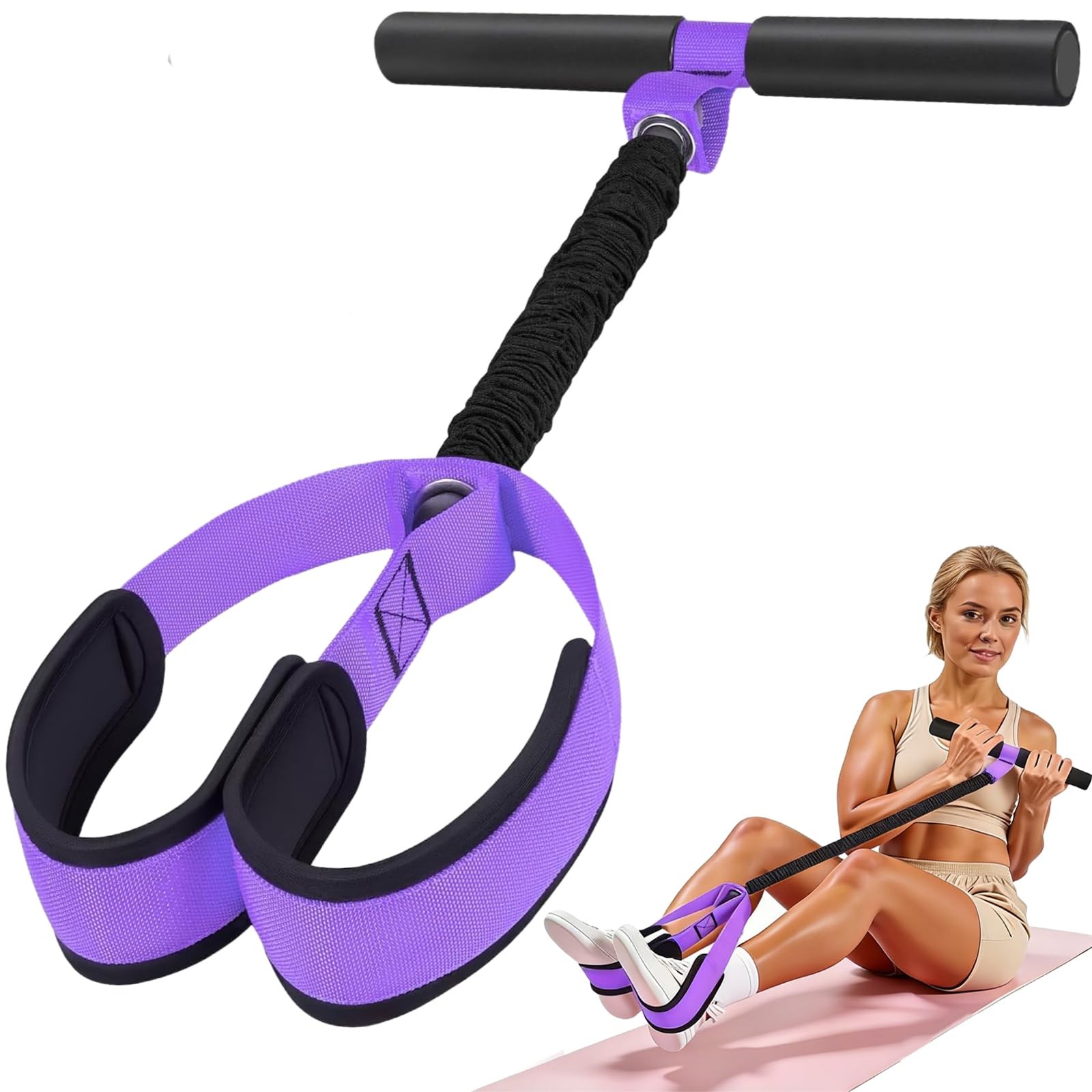 Upgraded Pedal Resistance Band with Handle, Thickened Latex Tubes and Purple