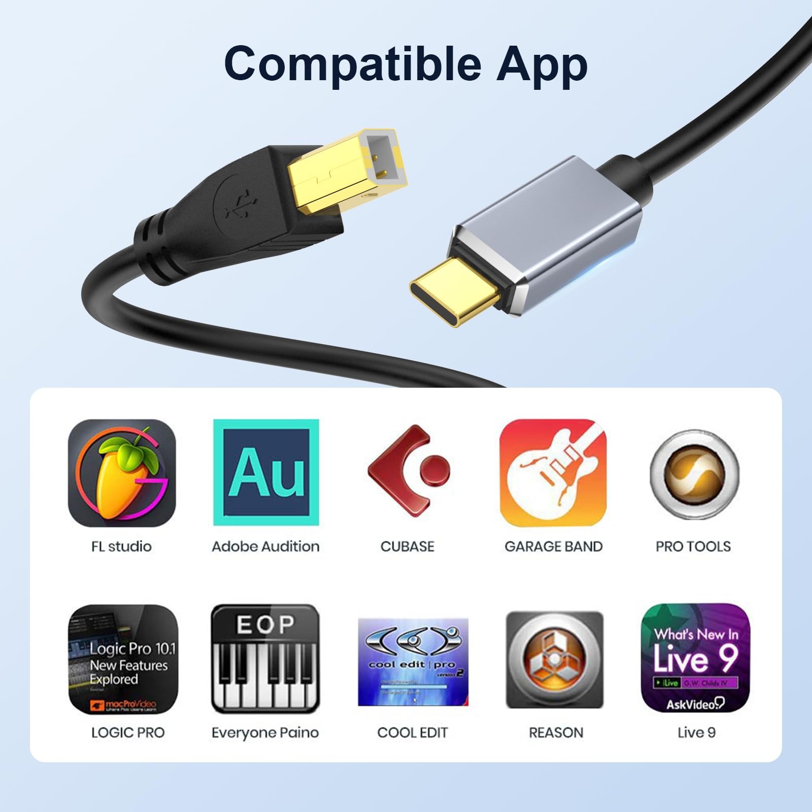 MeloAudio USB C MIDI Cable, Type C to 2.0 Interface 5 FT, Black