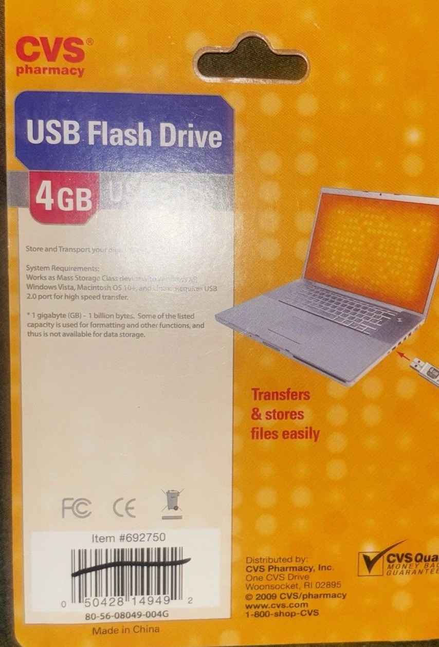 CVS Pharmacy 4GB USB 2.0 Flash Drive Thumb Stick Memory NEW Sealed