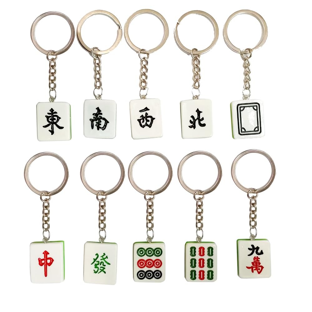 10 Pieces Resin Mahjong Key Chains Women Birthday Party Adorable Keychain Pack
