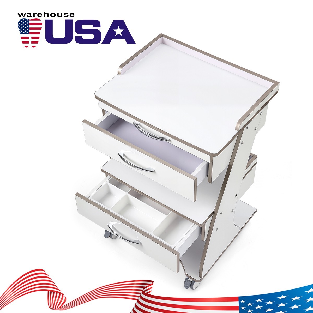Dental Storage Cabinet Double-Drawer 3 Layer-Tier Cart Tools Socket High-Gloss