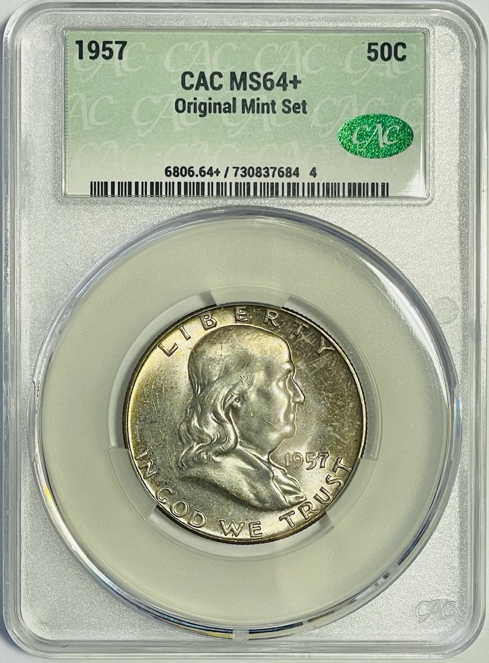 1957 P Franklin Half Dollar CAC MS64+ CAC Grading ORIGINAL MINT SET