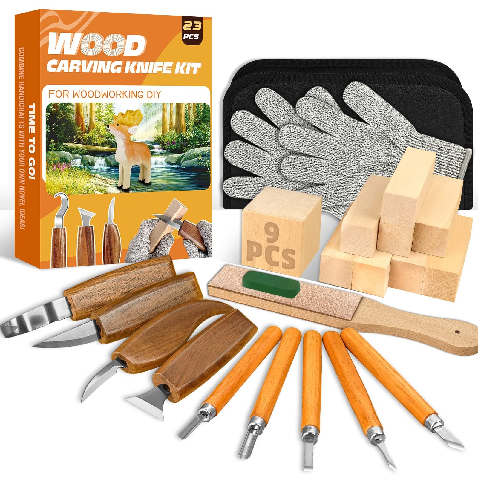 Wood Carving Kit, 23pcs Wood Carving Tools with 4 Wood Carving Knives 5 Detai...