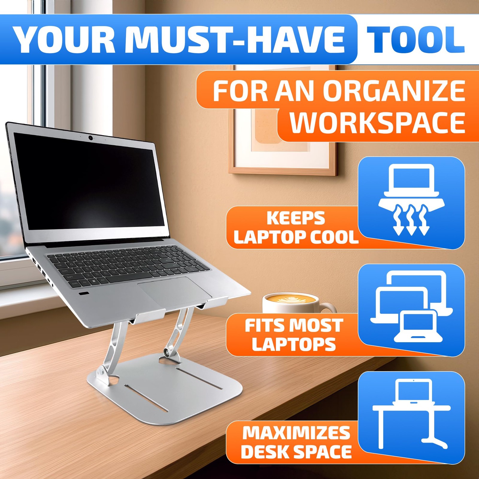 Laptop Stand Height Angle Adjustable Computer Desk Holder Vented Riser