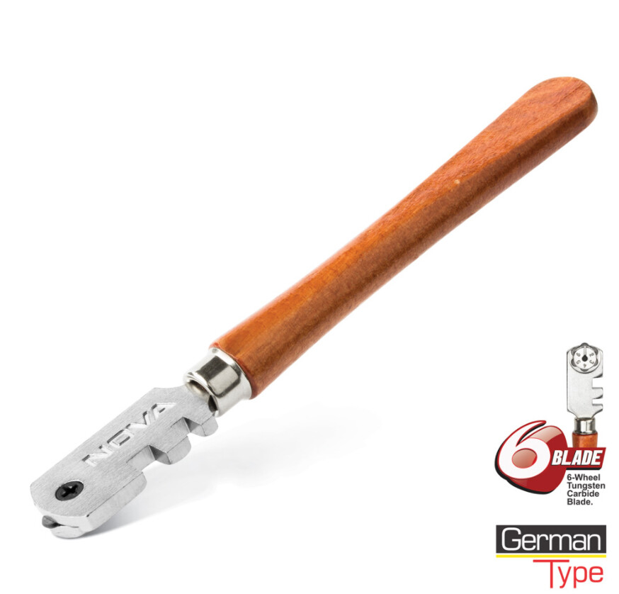 Nova Glass Cutter 6 Turret Wheel Tungsten Carbide Blade Hickory Handle