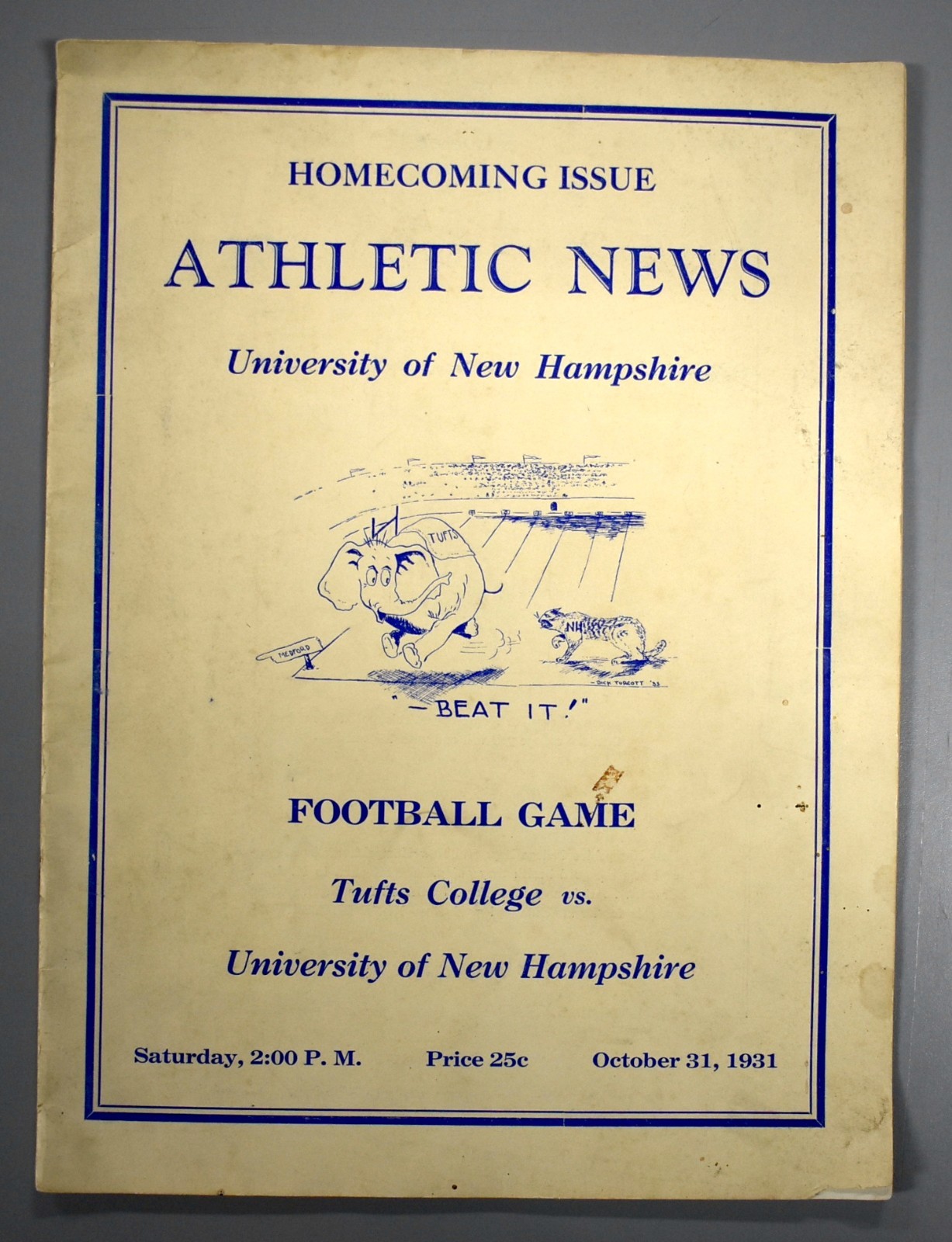 Tufts College vs University Of New Hampshire Oct 31st 1931 Official Game Program