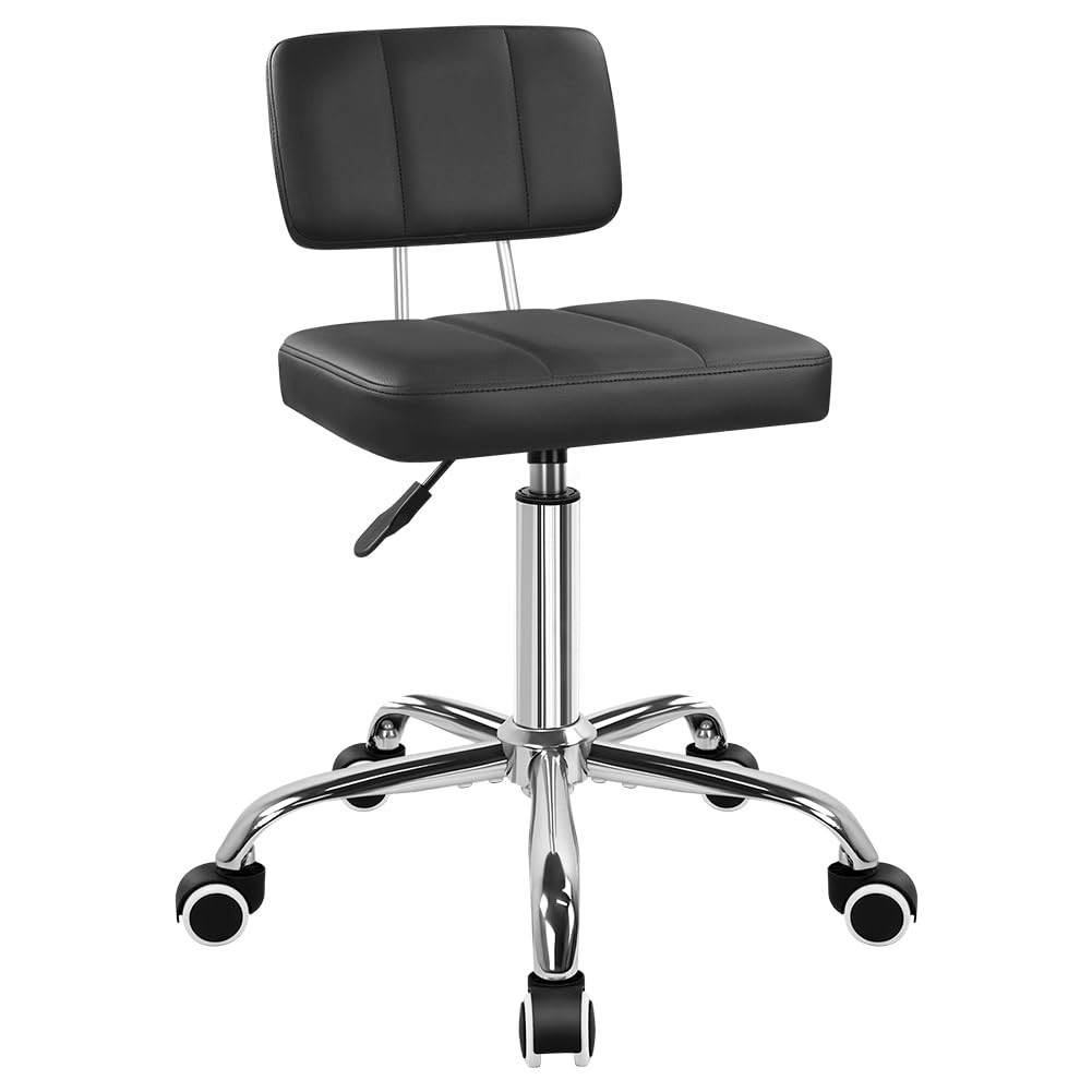 Simple Square Office Chair with Back 360 Swivel Stool Chair with Wheels Heigh...