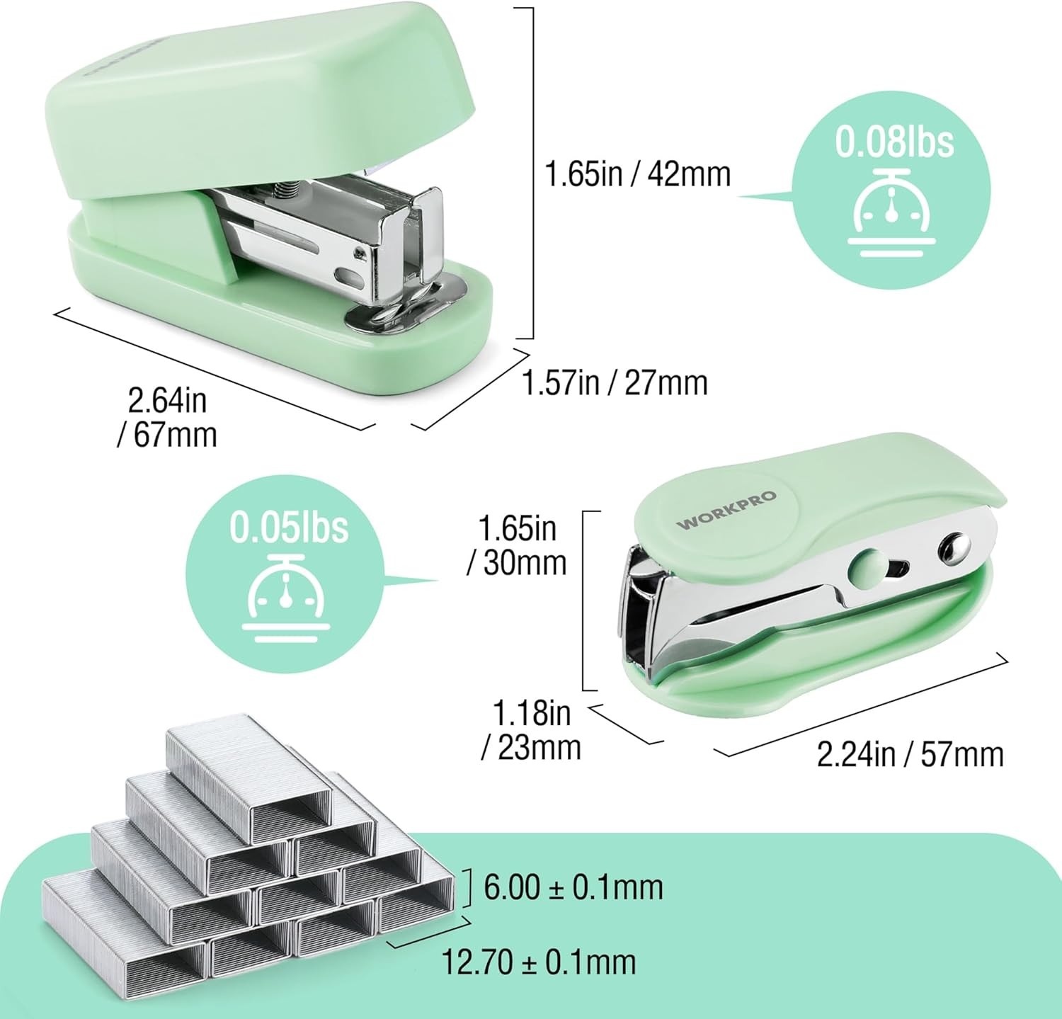 WORKPRO Small Stapler with Staples Green Stapler Set Includes Two Mini Stapler