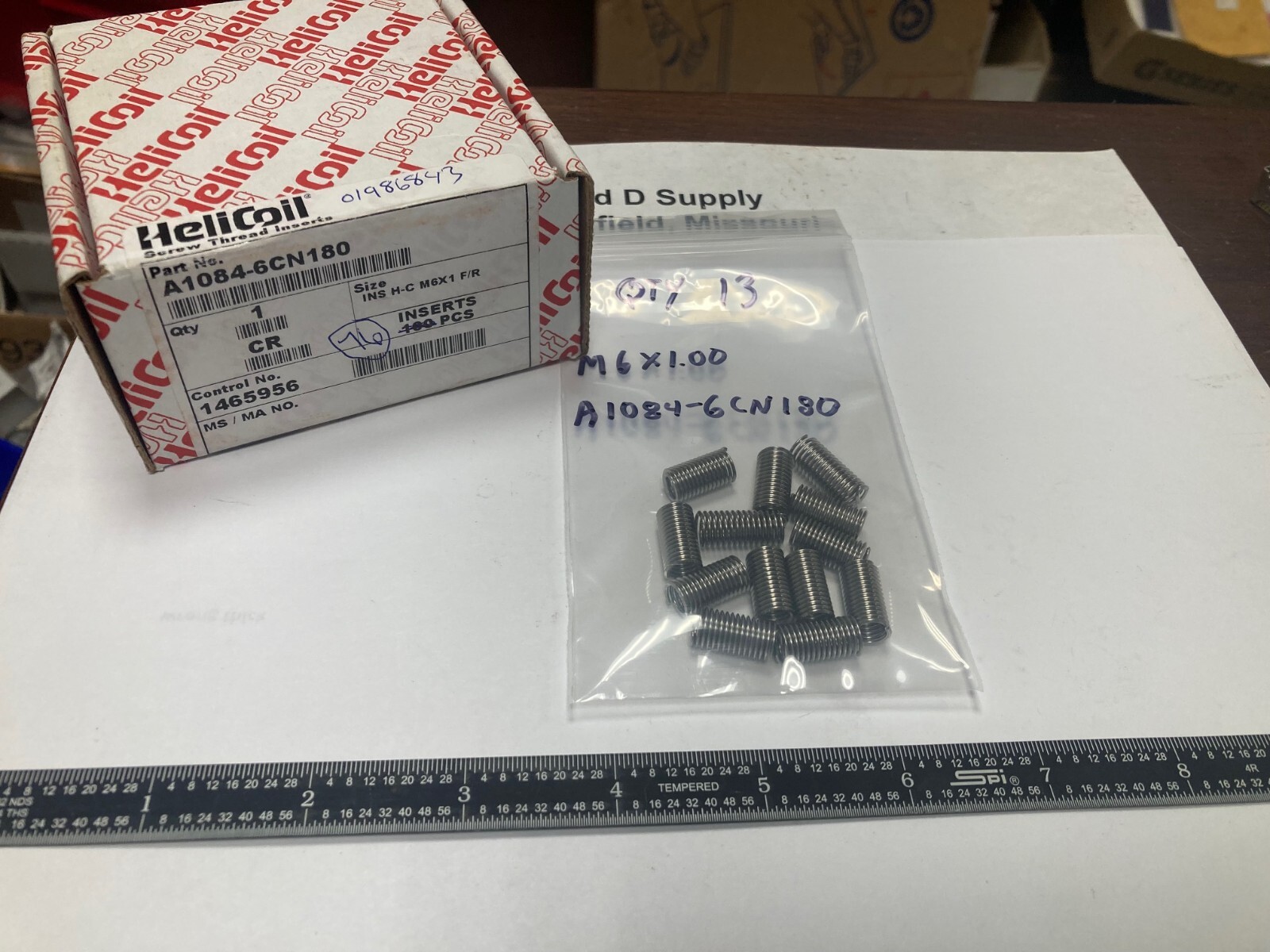 Lot of 13, HELI-COIL A1084-6CN180, Free-Running Tanged Inserts, 304SS, M6x1.00