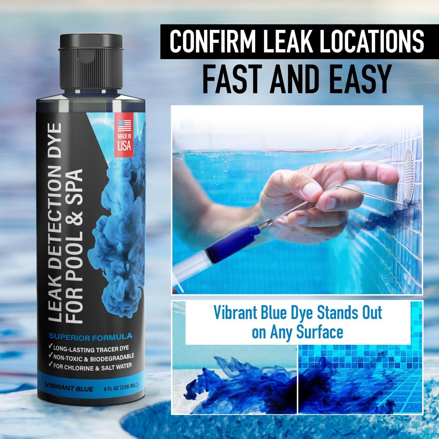 Pool Leak Detection Dye Kit - with 2 Precision Applicators - Made in USA - Super