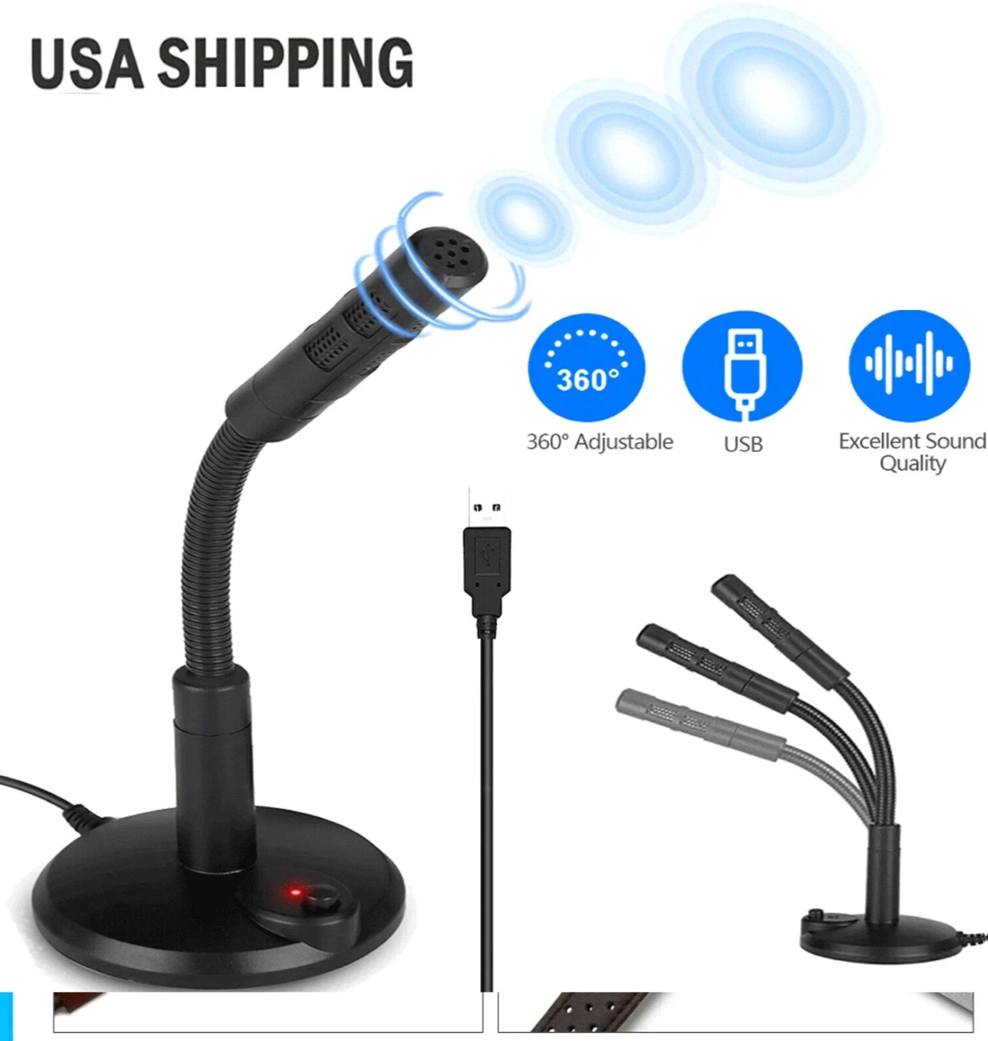 Computer Mini Condenser Microphone USB Stand Recording Mic For PC Desktop Laptop