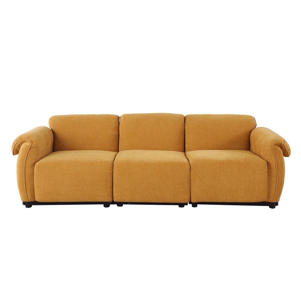 Modern Yellow Chenille 3 Seater Sofa w/ Square Arms - Free Shipping