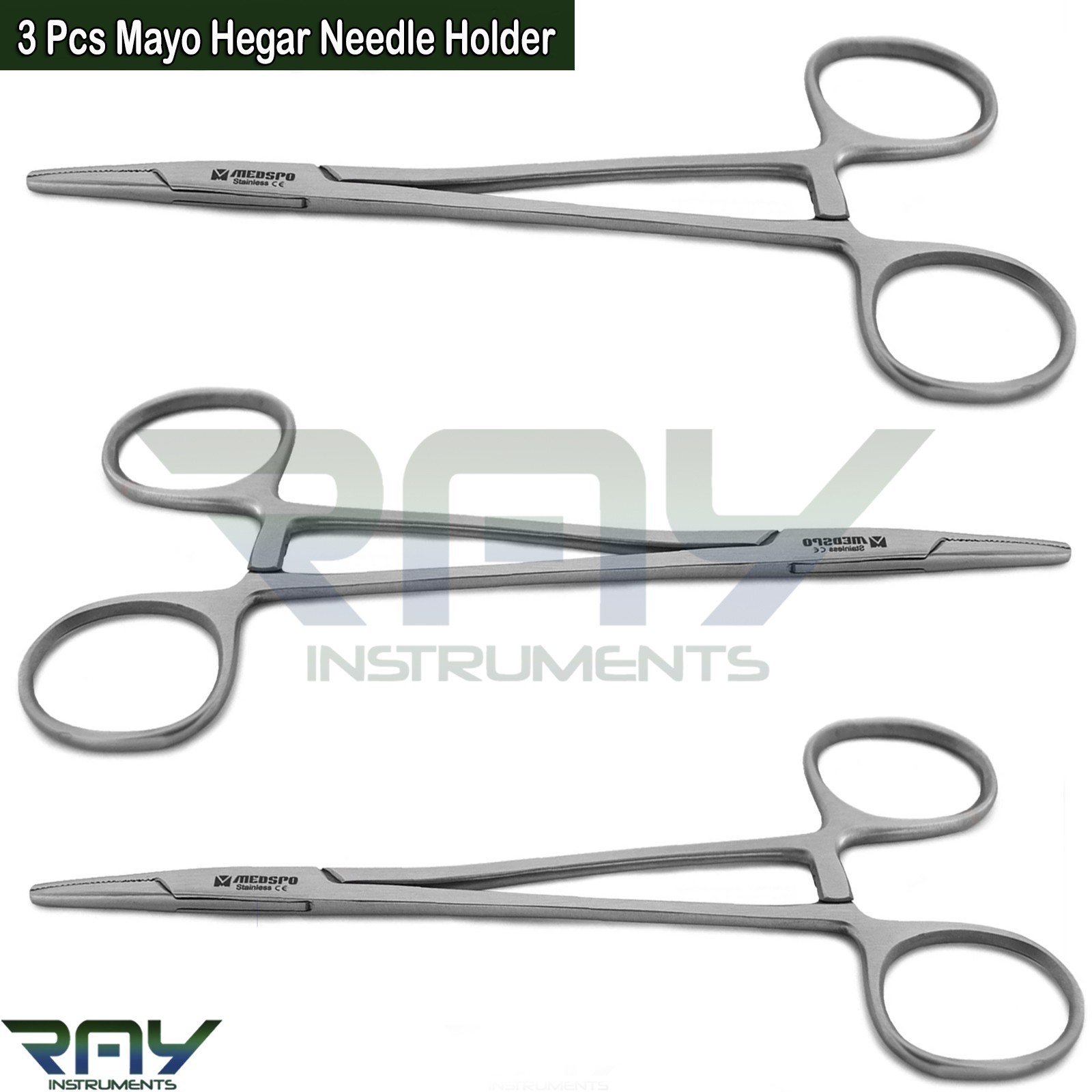 3 Pcs Dental Surgical Mayo Hegar Needle Holder Forceps Hemostat Locking Plier