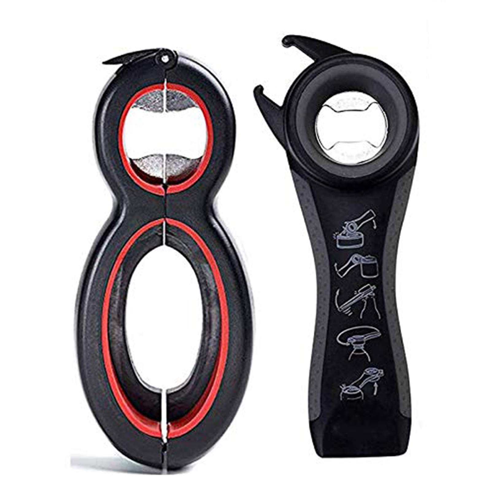Bottle Opener Set,2Pcs Inclinding 5-in-1 and 6-in-1, Can, Soda, Gray Black