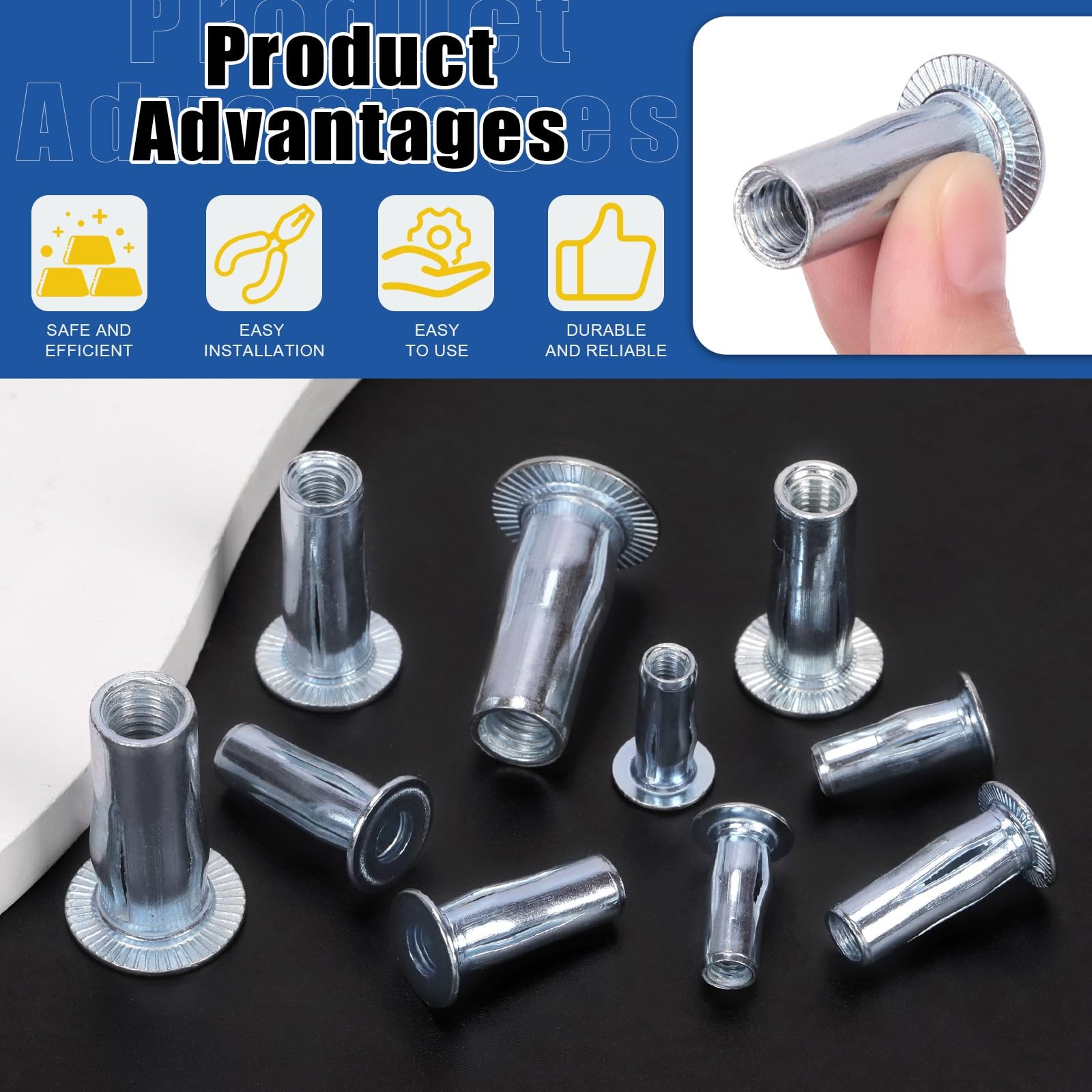 M6 MultiGrip Rivet Nuts Set Zinc Plated Carbon Steel Threaded Insert 20 PCS
