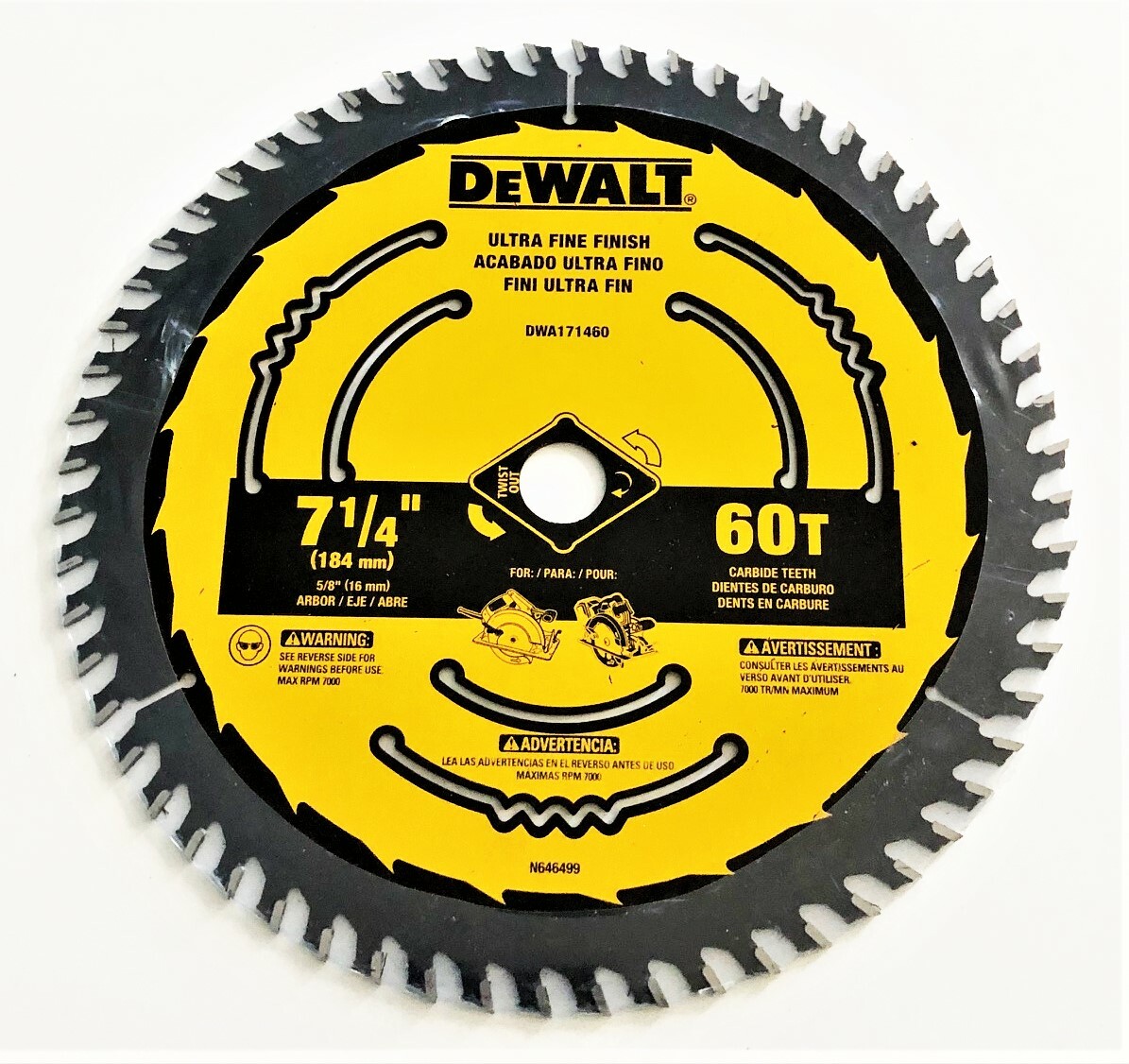 DEWALT 7-1/4 CARBIDE TIPPED CIRCULAR SAW FINISH BLADES 60T 60 TOOTH DWA171460