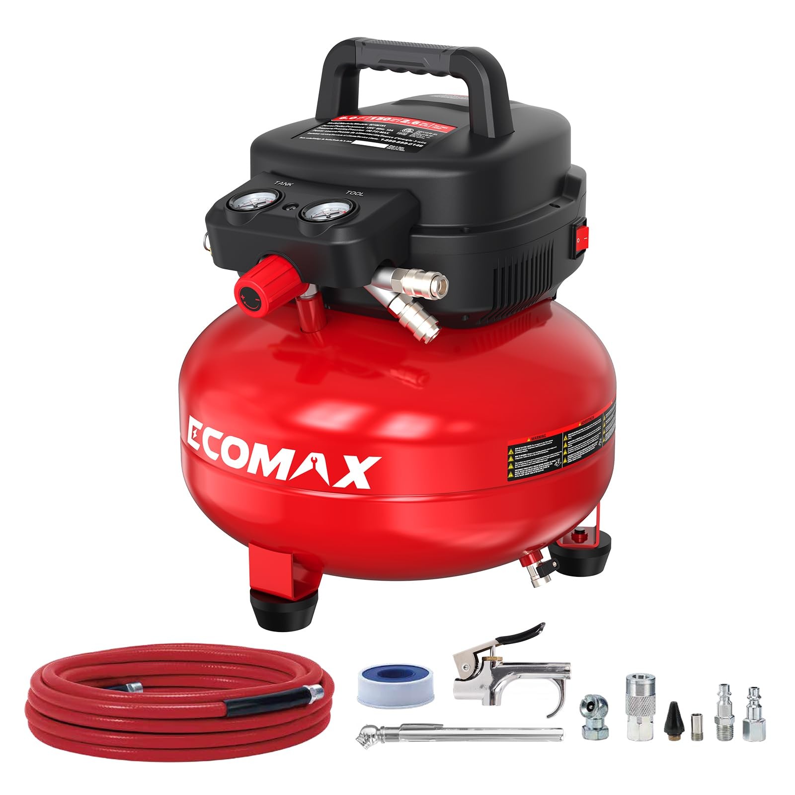 Air Compressor 6 Gallon 150 PSI Pancake Portable Oil-free Tank with 10 PCS Ac...