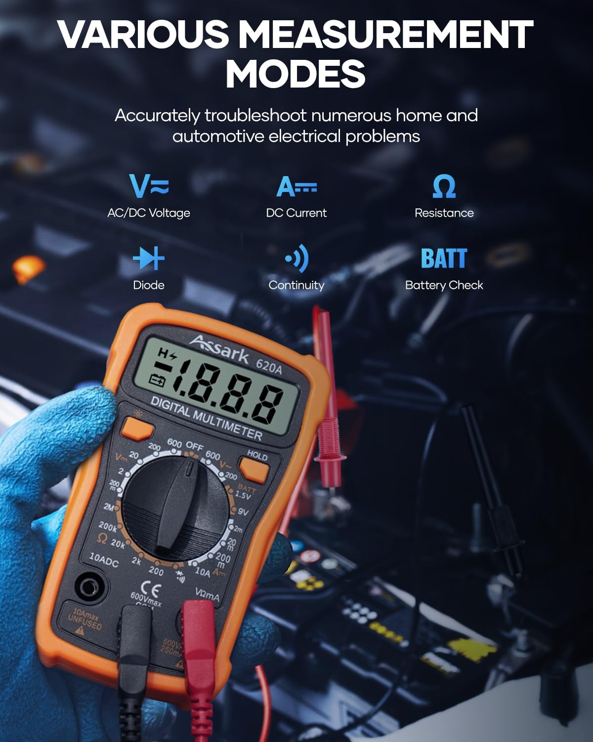 Digital Multimeter 2000 Counts AC DC Volt Current Tester LCD Data Hold