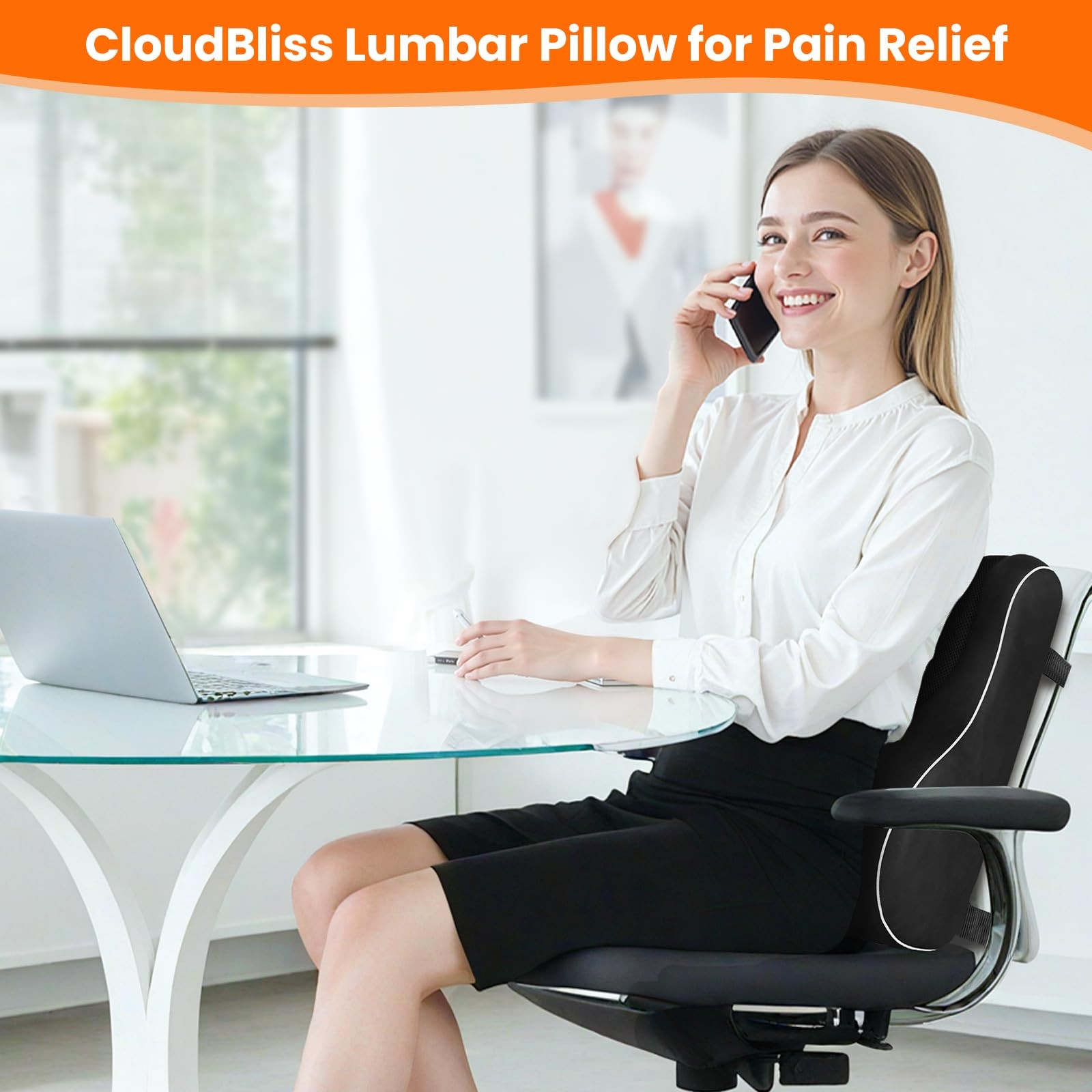 CloudBliss Ergonomic Lumbar Support Pillow – Standard, Pillow-black