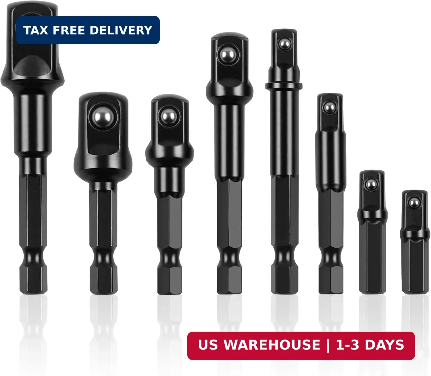 Drill Socket Adapter 8 Piece, Black Impact Sockets Adapter Set Fit for 1/4", 3/8