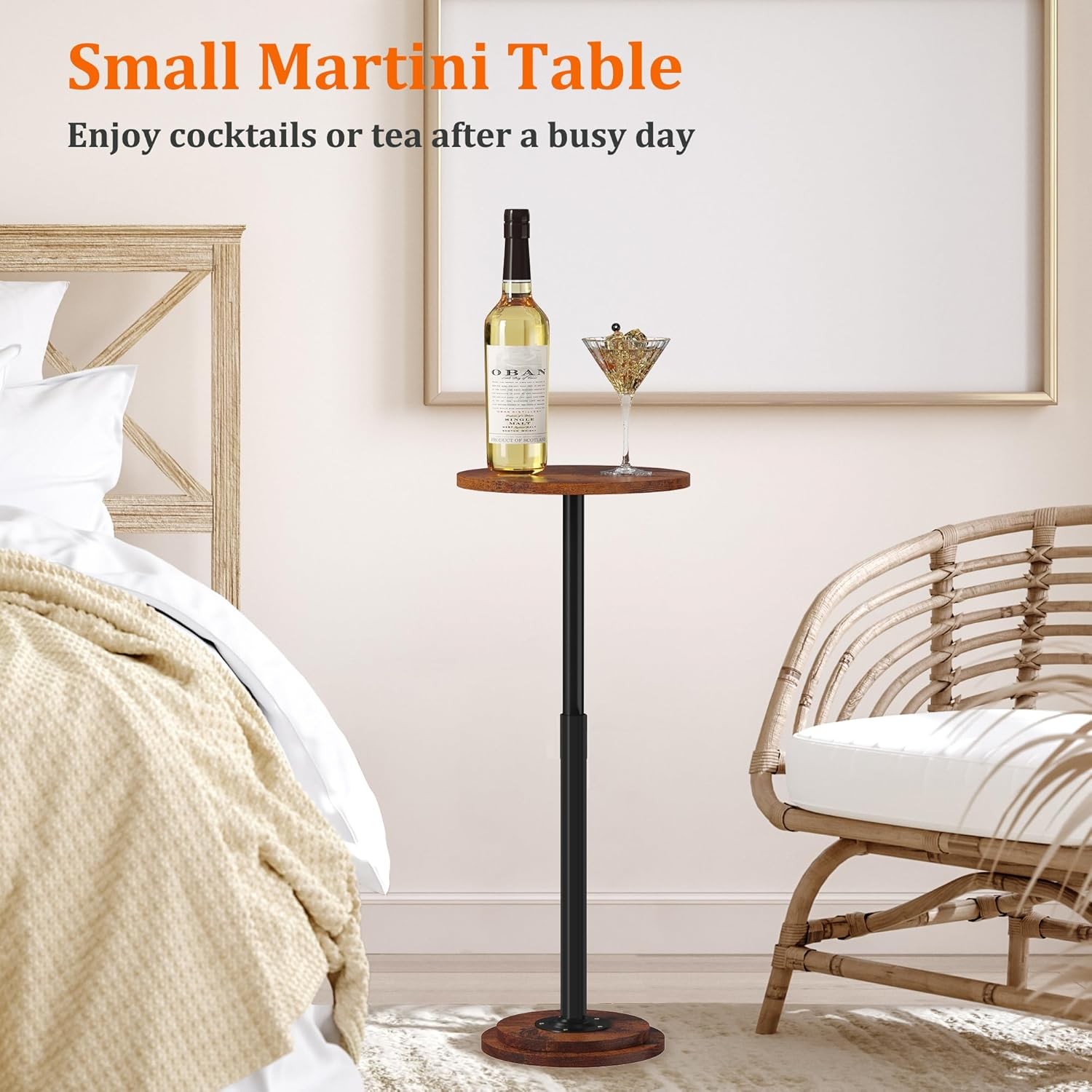 Drink Table, Small Side Table with Adjustable Height & Heavy 1 Rustic Brown