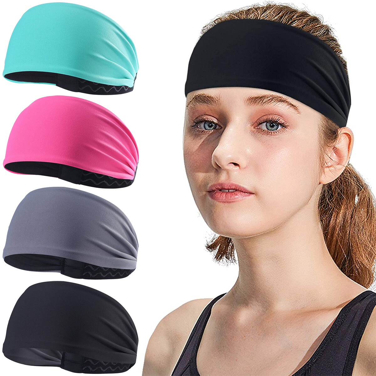 1PCS HEADBAND Stretch Sports Yoga Gym Black Hair Band Wrap Sweatband Womens Mens