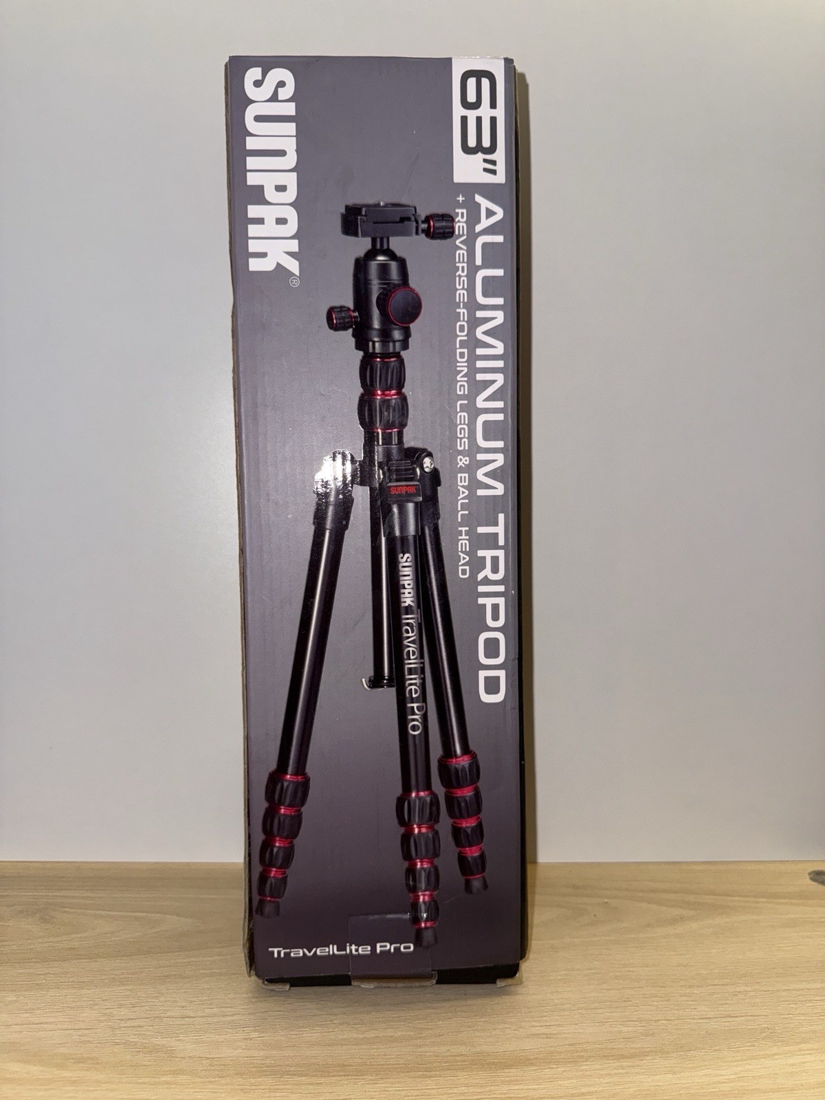 Sunpak TravelLite Pro Reverse Folding 63" Tripod Black with red accents +bag